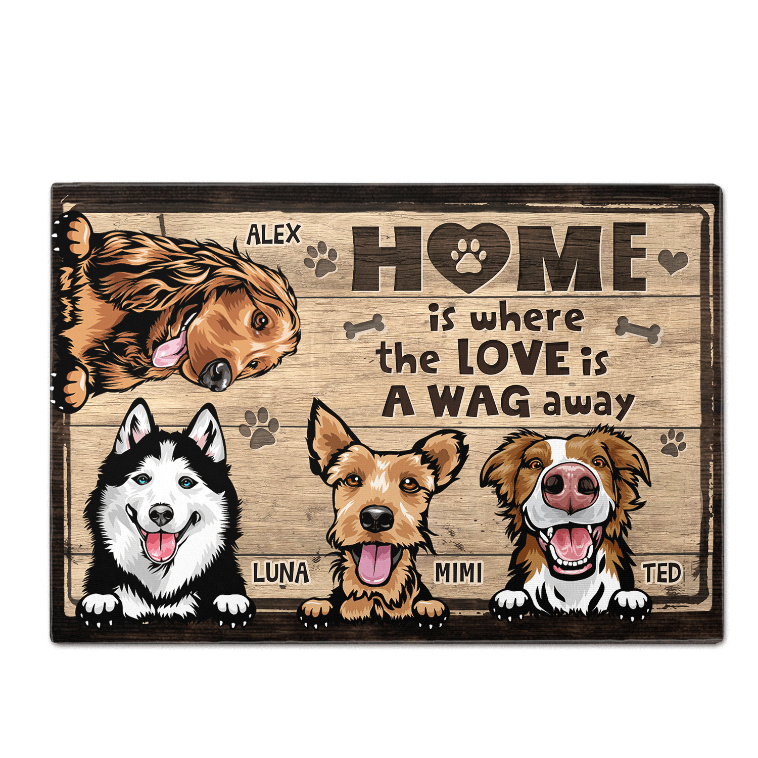 Home is Where the Love is a Wag Away - Dog Personalized Custom Home Decor Decorative Mat - House Warming Gift For Pet Owners, Pet Lovers