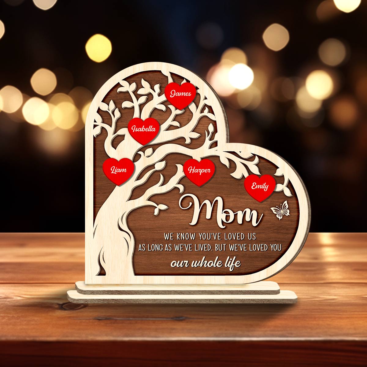 Personalized Family Tree Heart 2-Layer Wood Stand Decor Mother's Day Gift