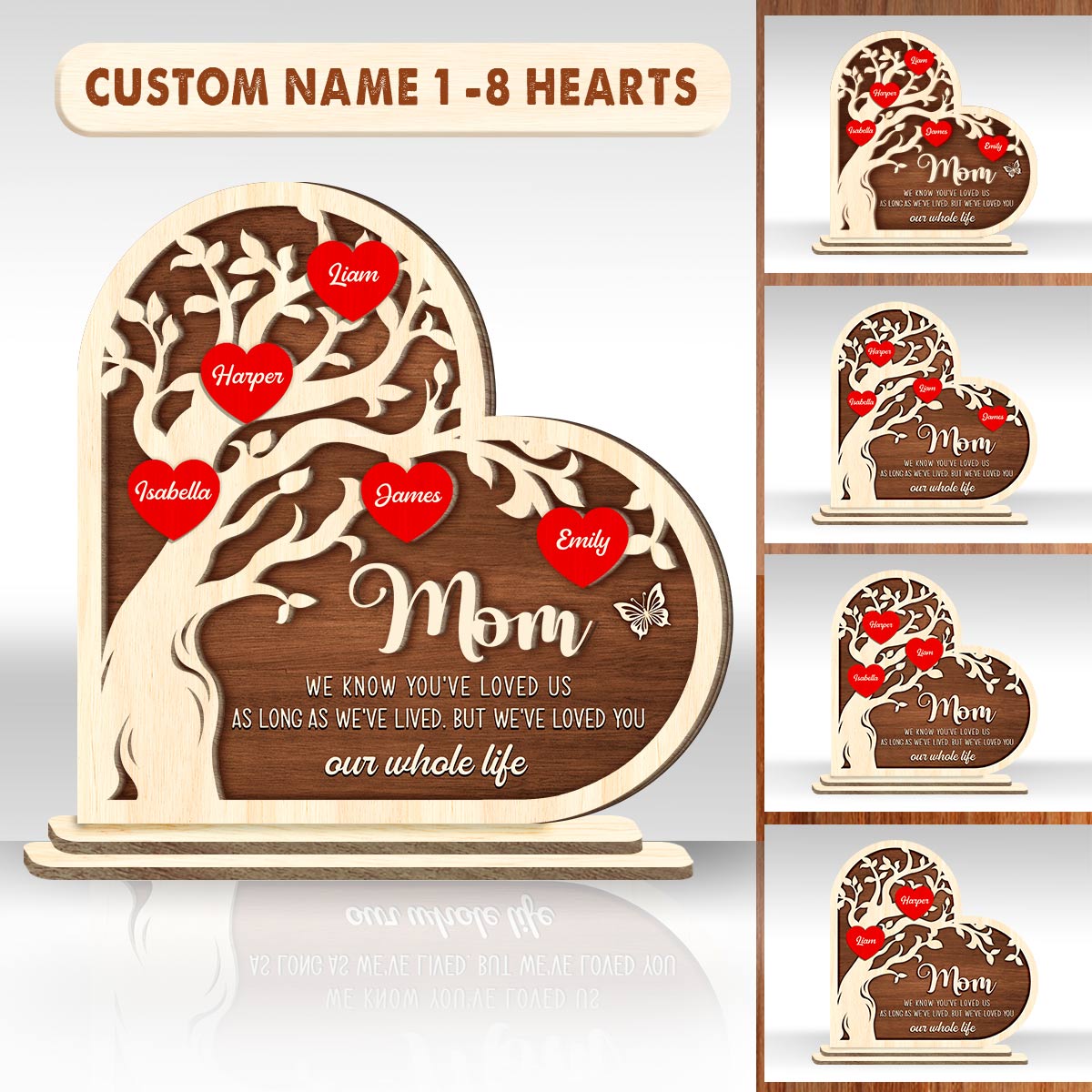 Personalized Family Tree Heart 2-Layer Wood Stand Decor Mother's Day Gift