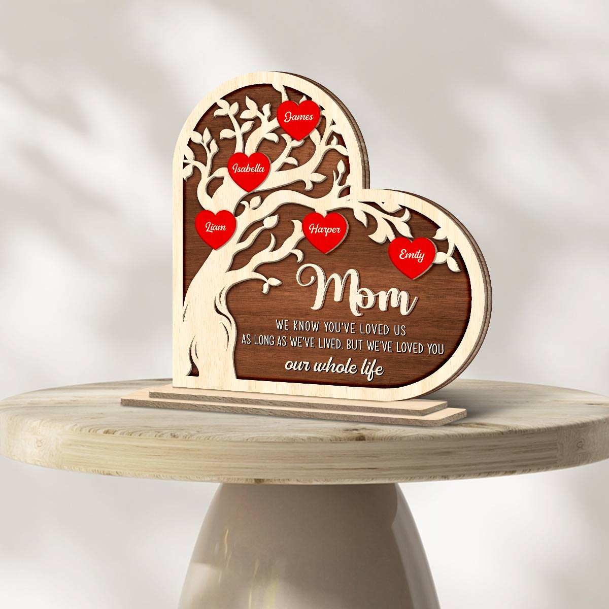 Personalized Family Tree Heart 2-Layer Wood Stand Decor Mother's Day Gift
