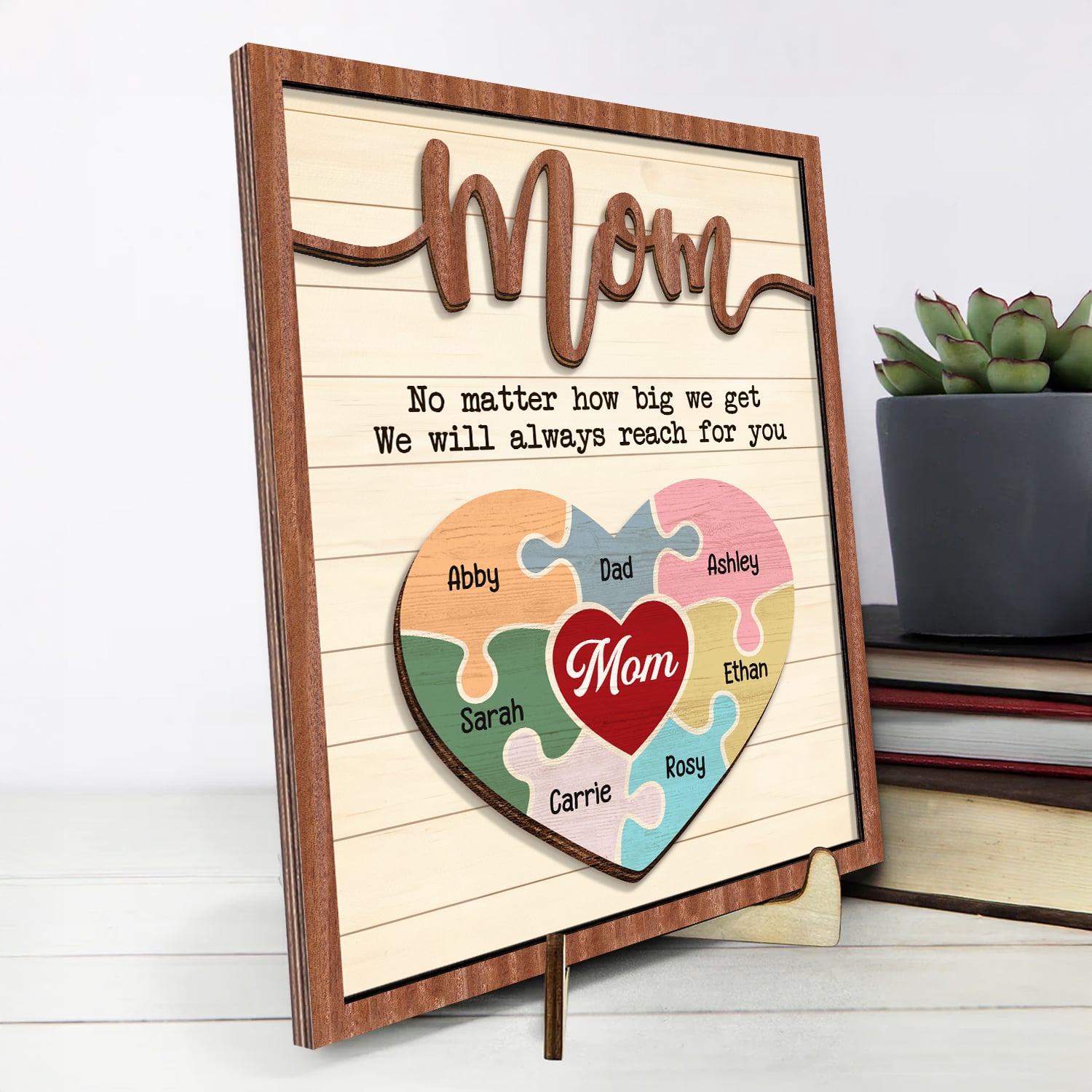 Personalized Mom Puzzle Sign With Kids Name 2-Layered Wooden Mothers Day Gift Idea