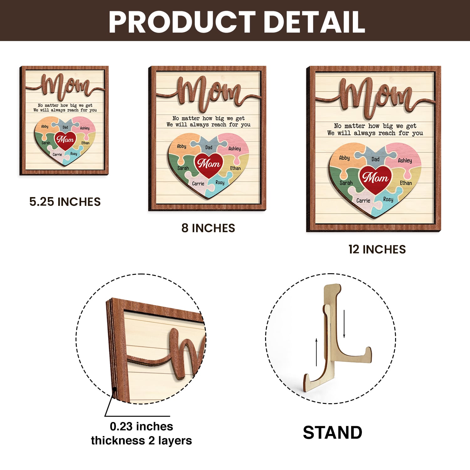 Personalized Mom Puzzle Sign With Kids Name 2-Layered Wooden Mothers Day Gift Idea