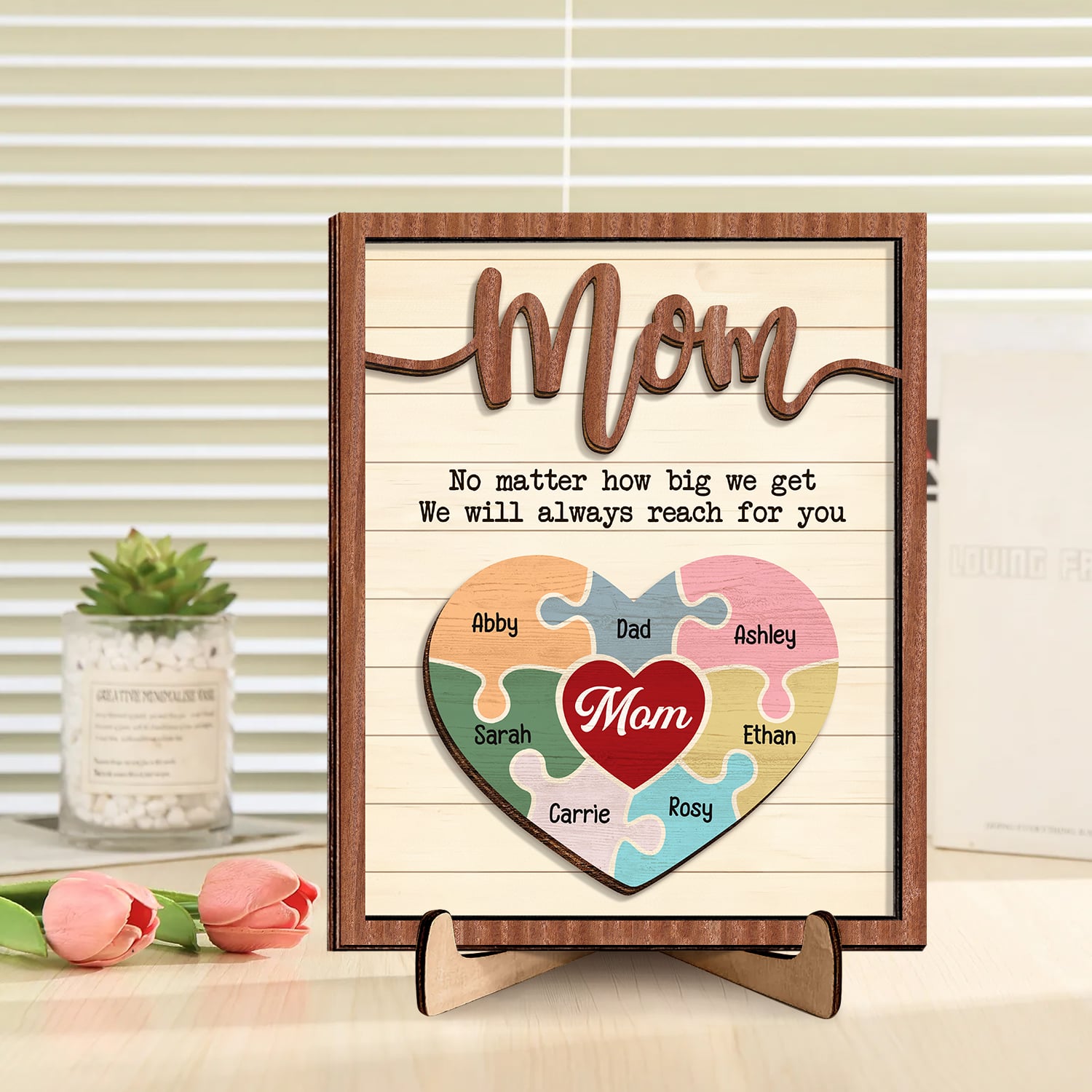 Personalized Mom Puzzle Sign With Kids Name 2-Layered Wooden Mothers Day Gift Idea