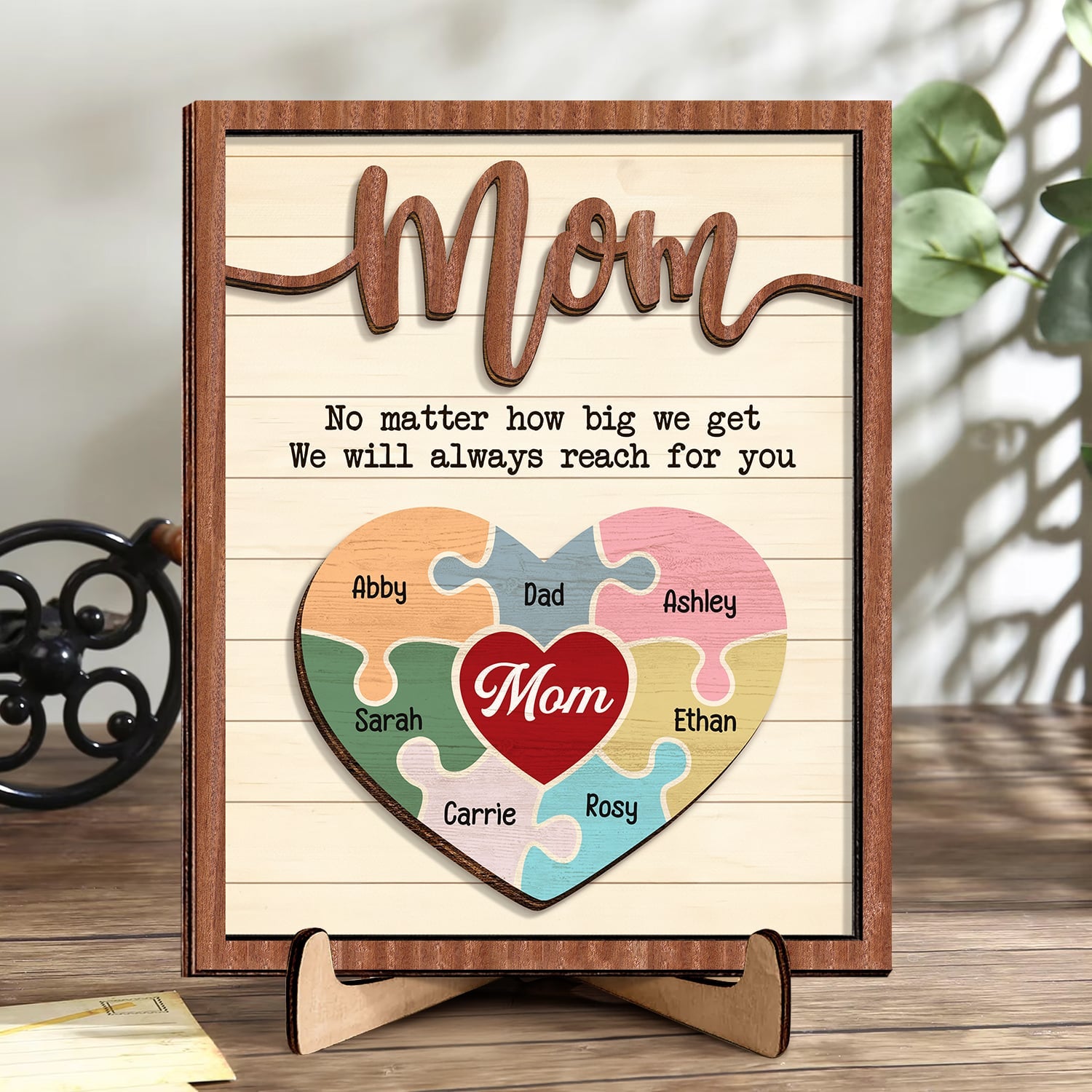 Personalized Mom Puzzle Sign With Kids Name 2-Layered Wooden Mothers Day Gift Idea