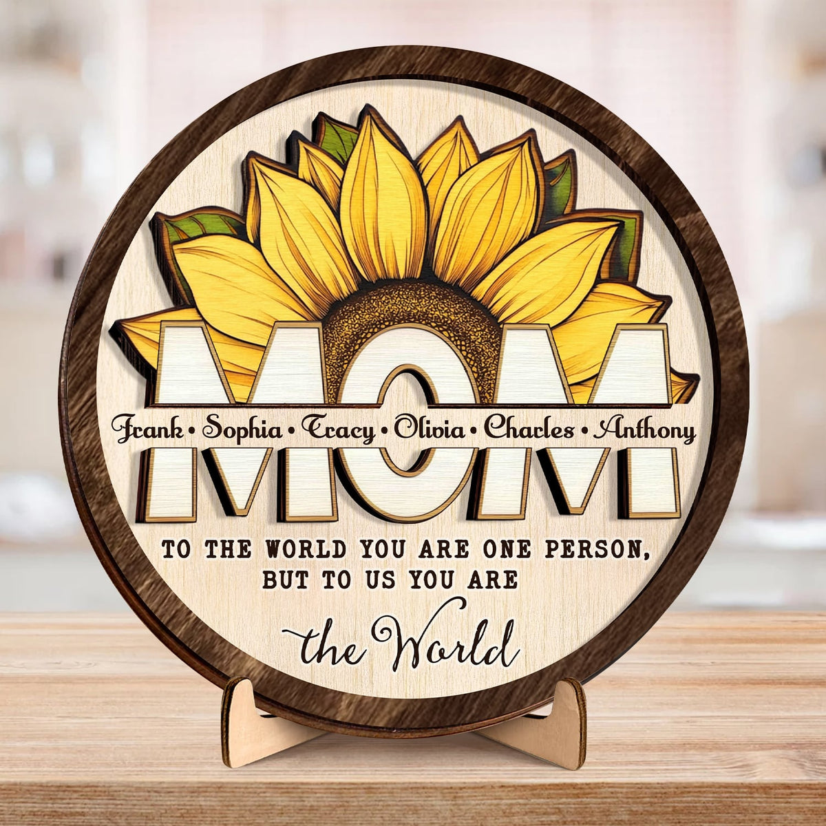 Personalized Mother&#39;s Day 2-Layer Wood Plaque To The World Sunflower Gift For Mom