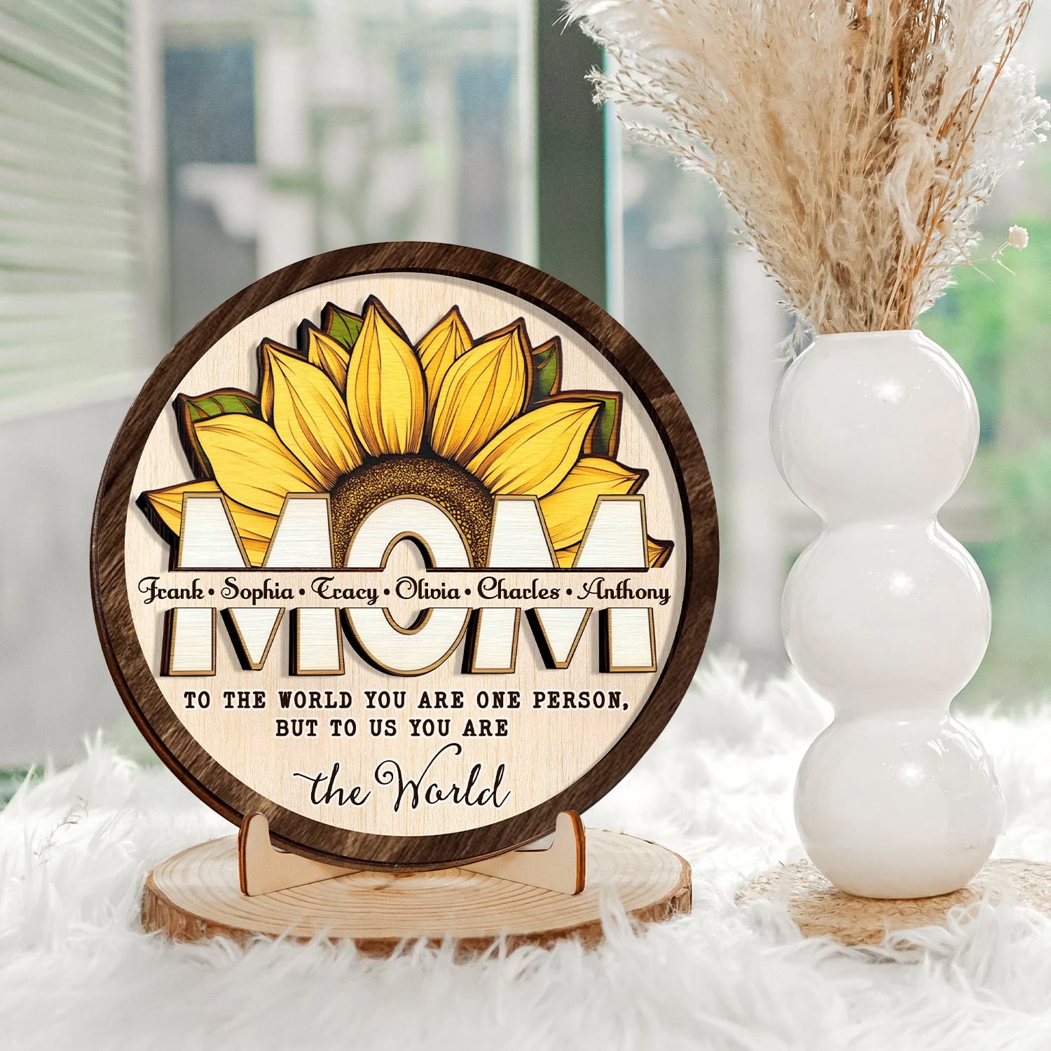 Personalized Mother's Day 2-Layer Wood Plaque To The World Sunflower Gift For Mom