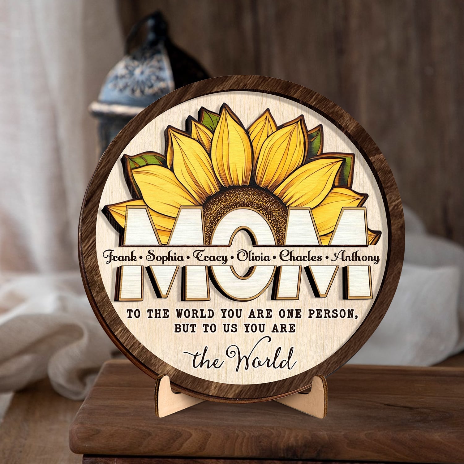 Personalized Mother's Day 2-Layer Wood Plaque To The World Sunflower Gift For Mom 