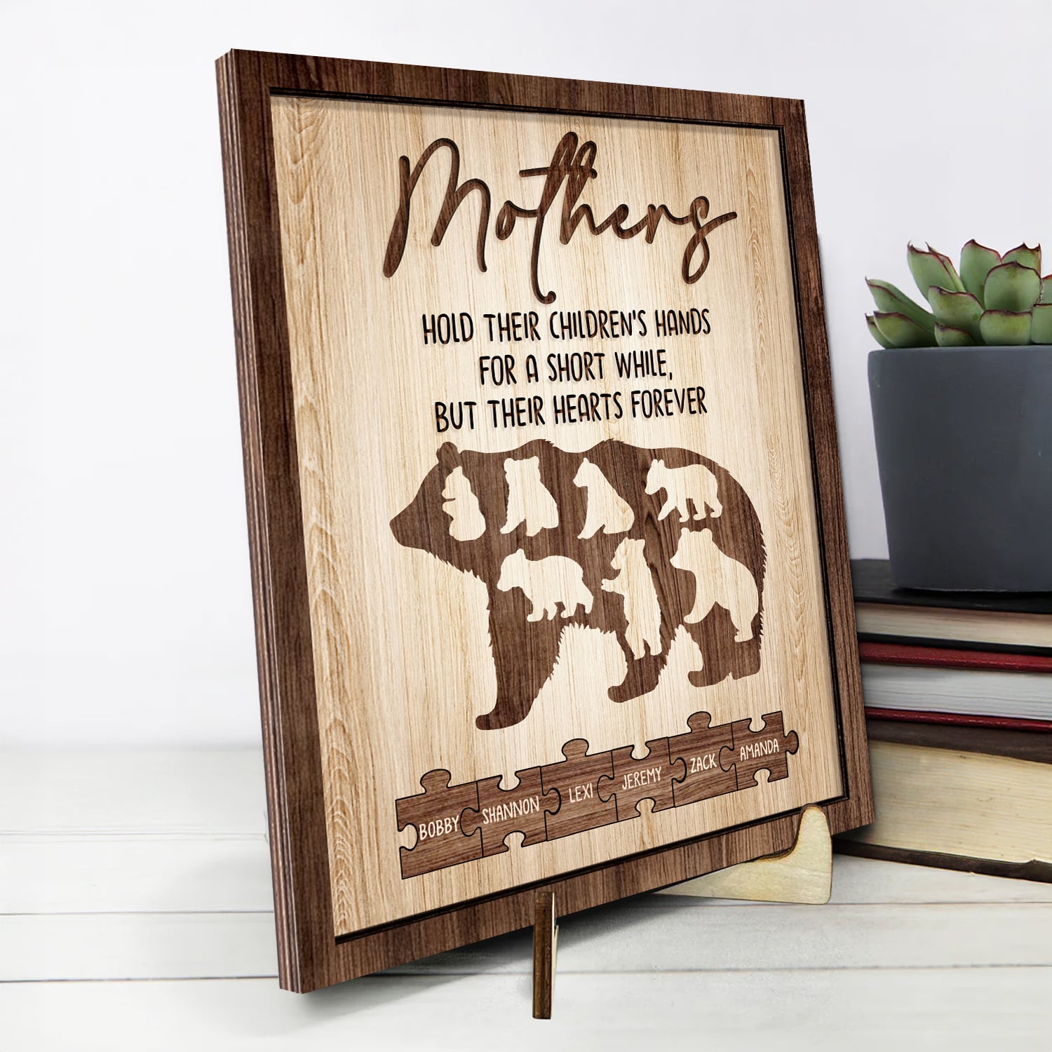 Personalized Mother's Day 2-Layer Wooden Plaque Mama Bear And Cubs With Child Names Gift