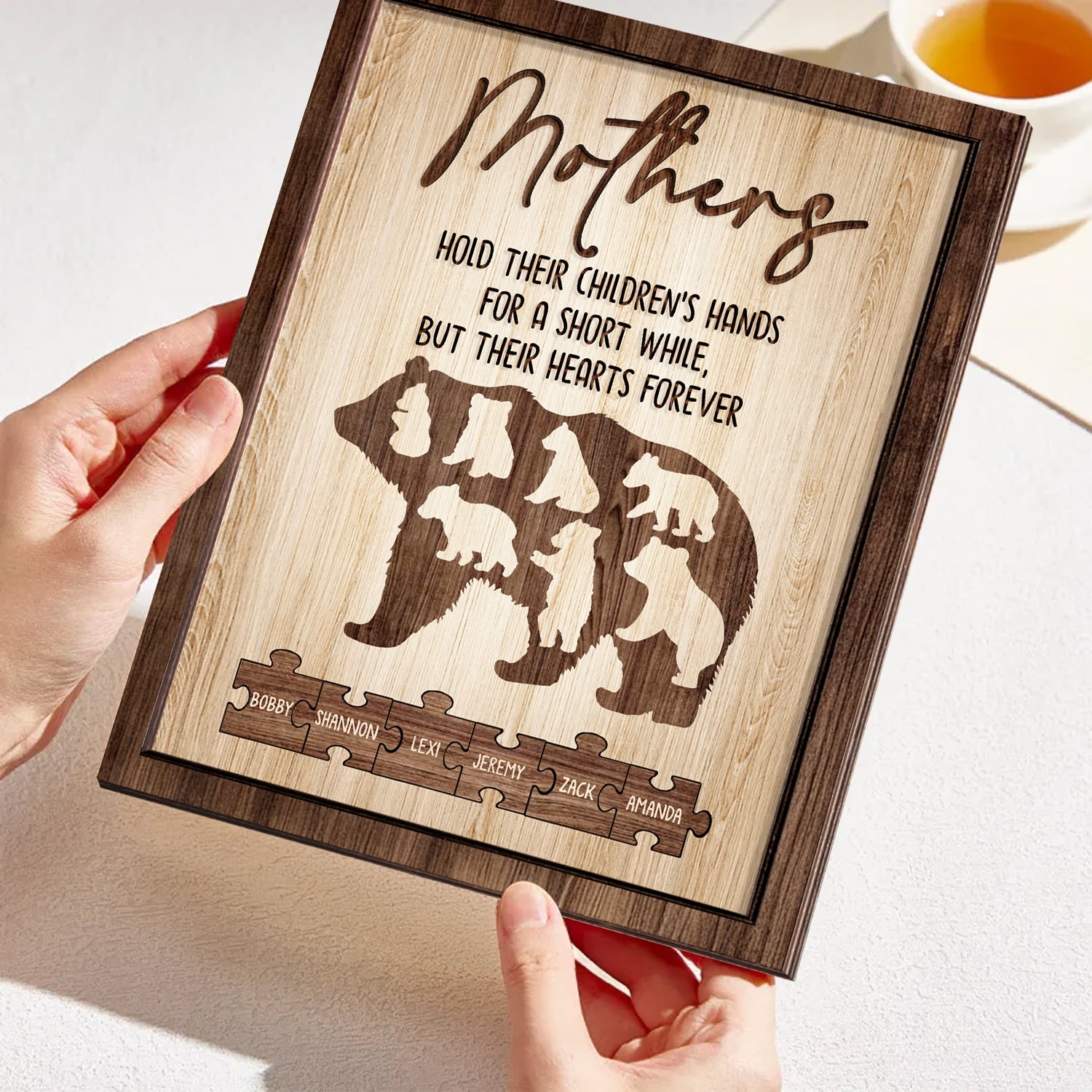 Personalized Mother's Day 2-Layer Wooden Plaque Mama Bear And Cubs With Child Names Gift