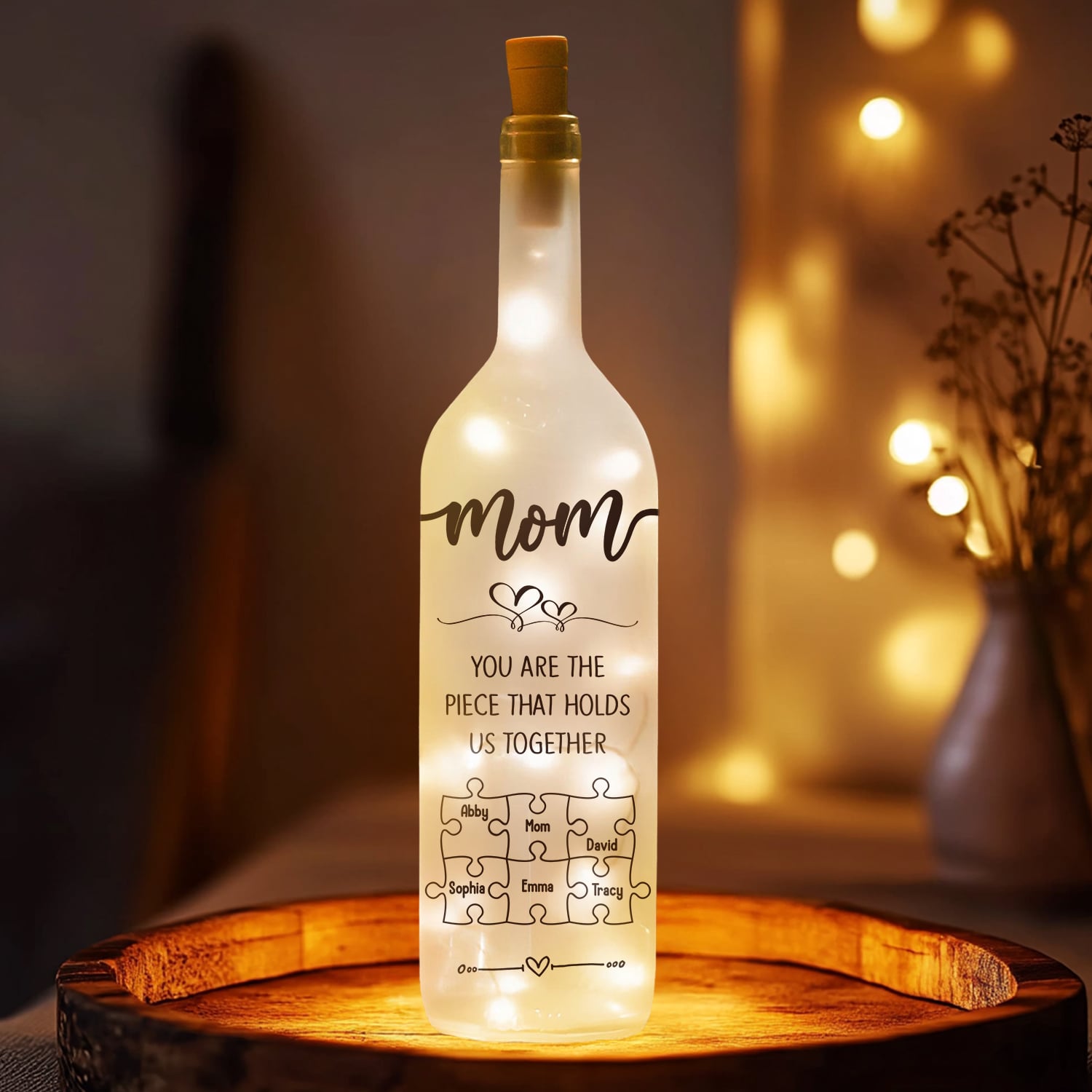 Personalized Mothers Day Gifts Mom And Children Puzzles Bottle Lamp