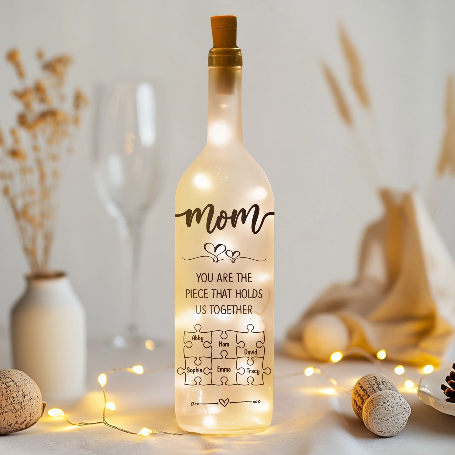 Personalized Mothers Day Gifts Mom And Children Puzzles Bottle Lamp