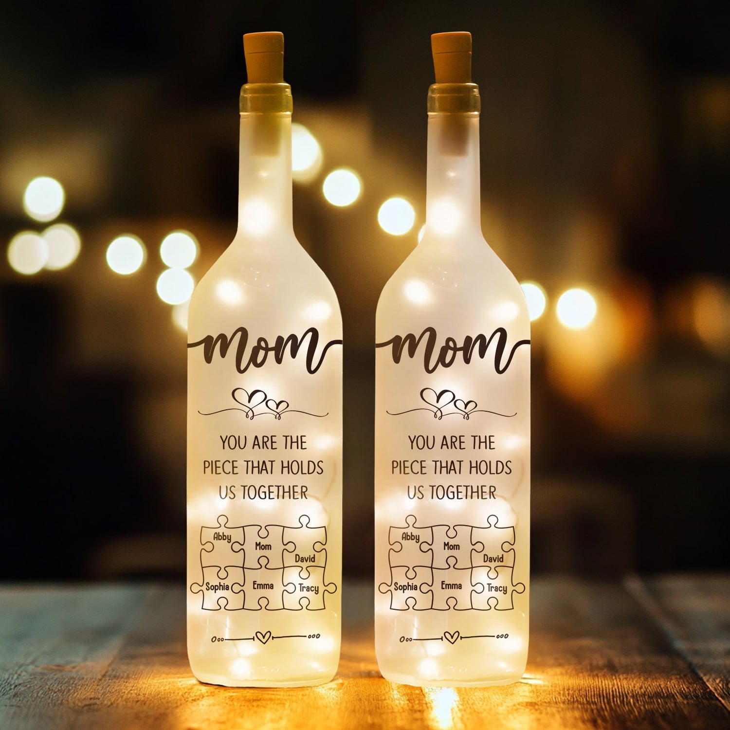 Personalized Mothers Day Gifts Mom And Children Puzzles Bottle Lamp