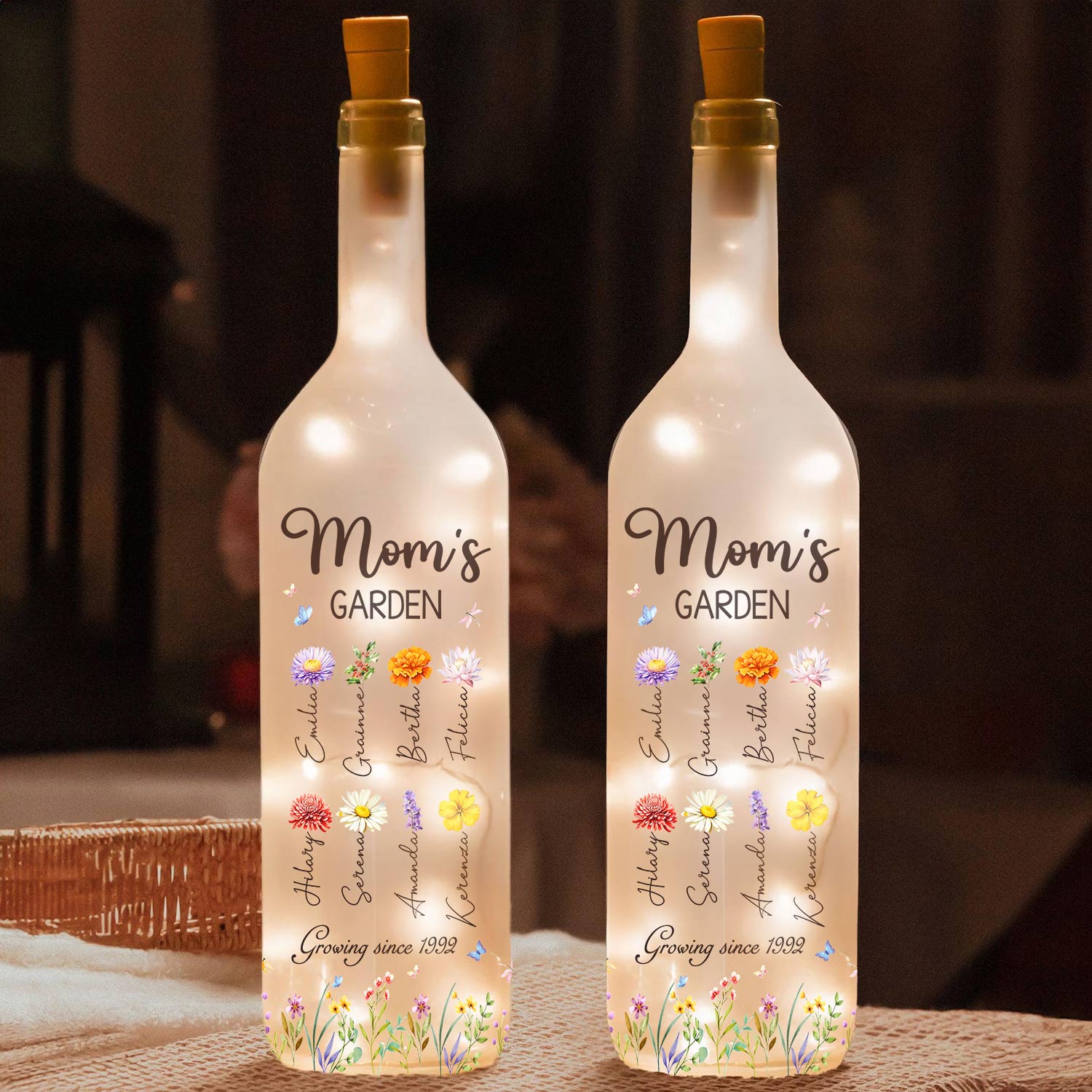 Personalized Mothers Day Gifts Mom's Garden Bottle Lamp