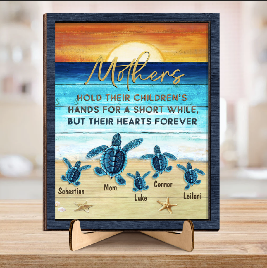 Personalized Sea Turtles 2-Layer Wood Stand Decor Mother's Day Gift