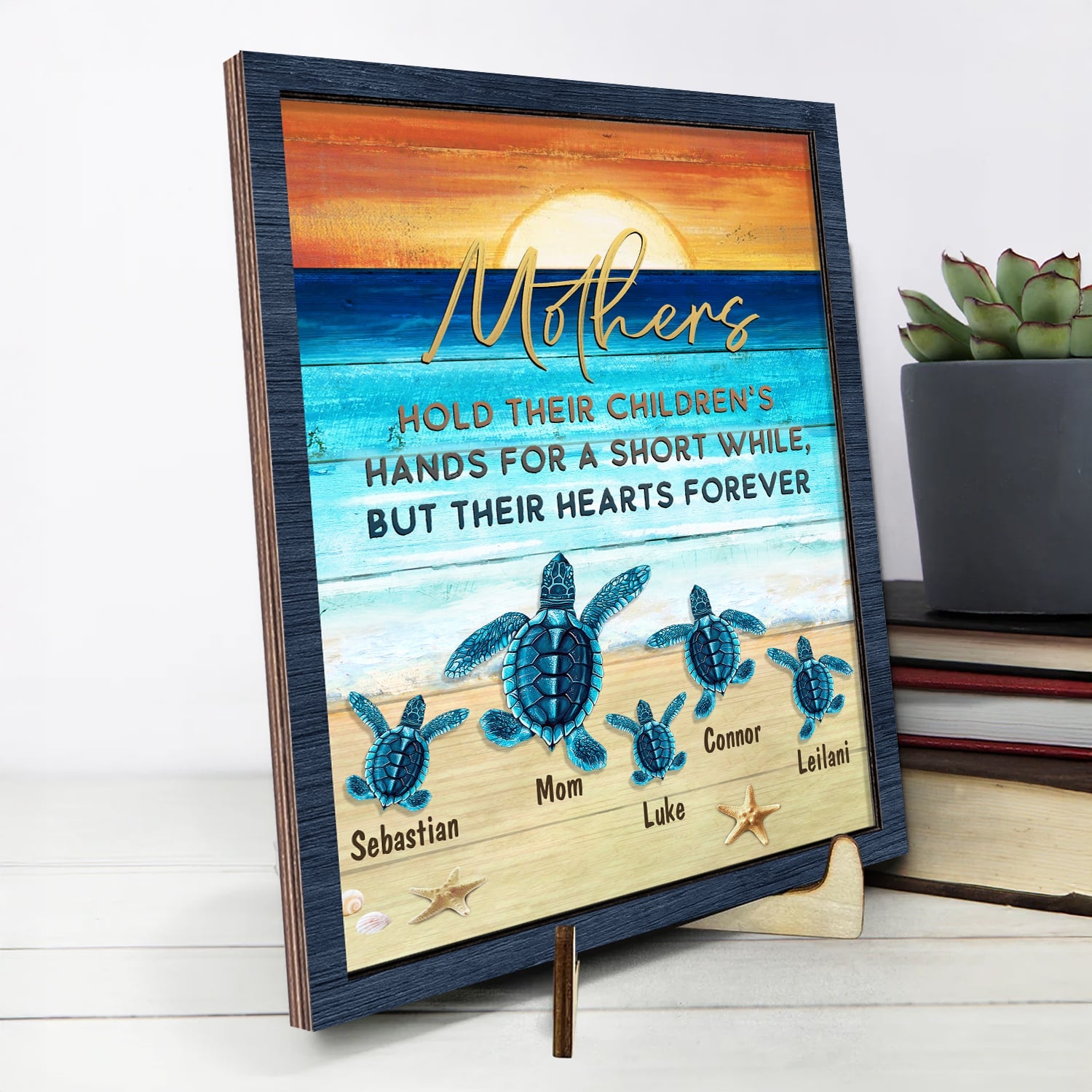 Personalized Sea Turtles 2-Layer Wood Stand Decor Mother's Day Gift