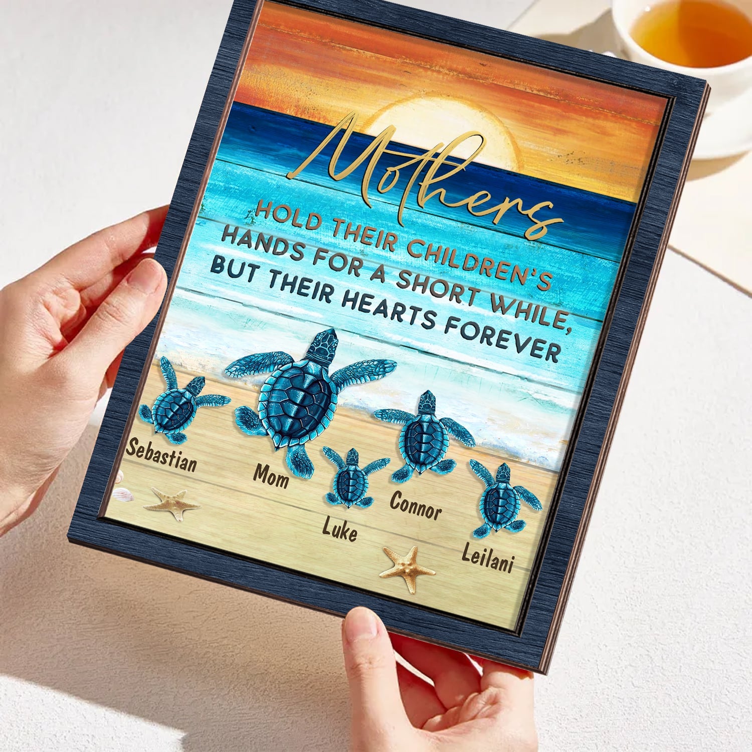 Personalized Sea Turtles 2-Layer Wood Stand Decor Mother's Day Gift