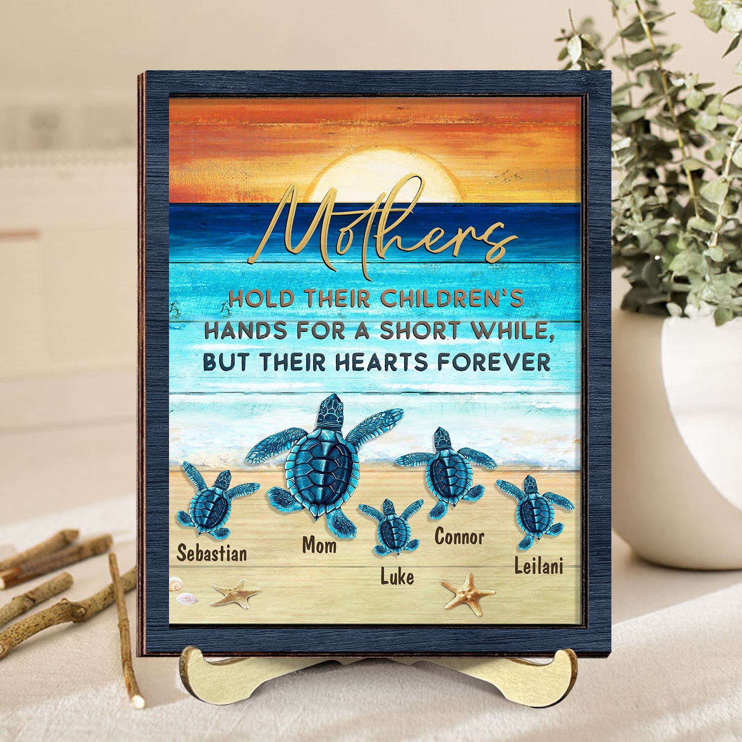 Personalized Sea Turtles 2-Layer Wood Stand Decor Mother's Day Gift