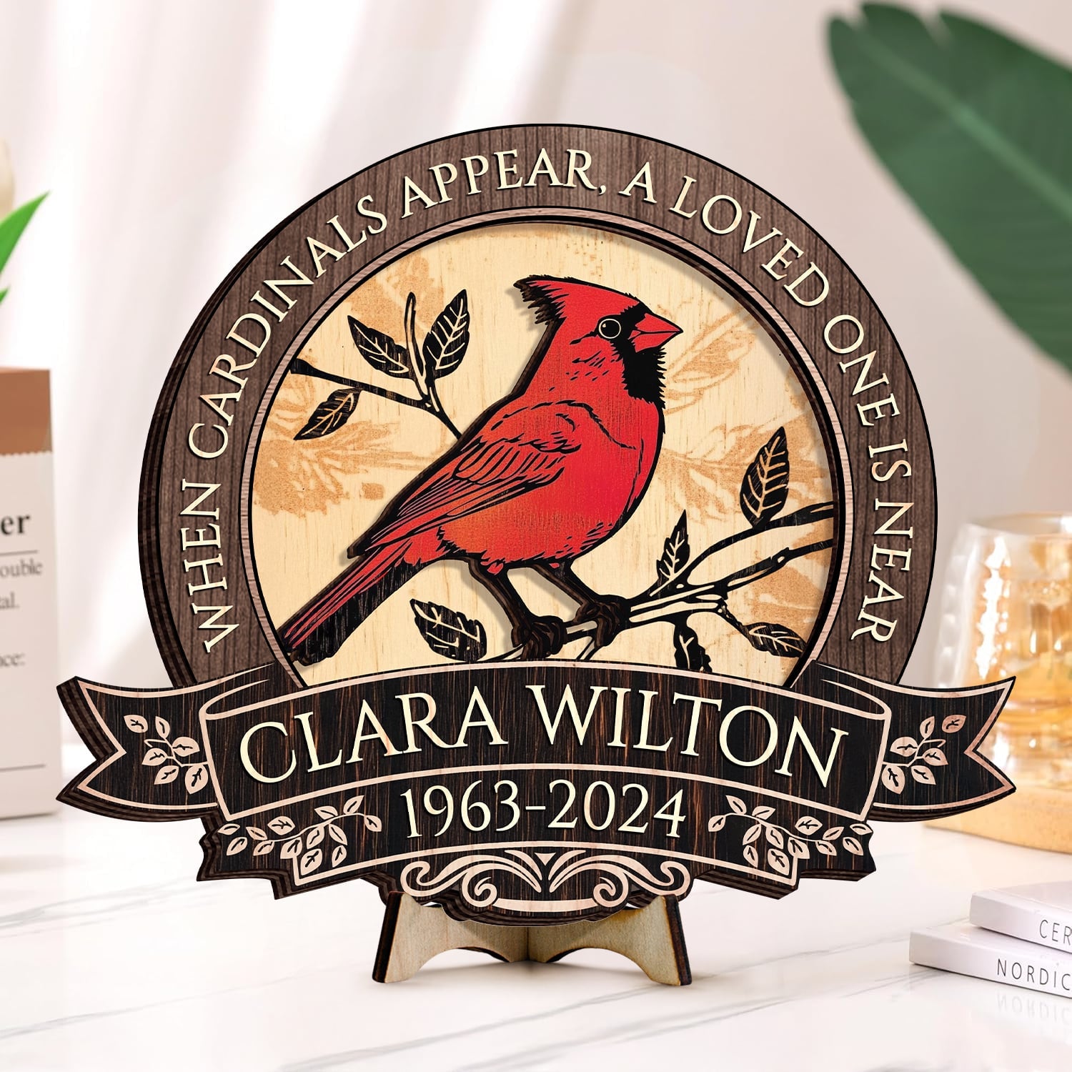 Remembrance 2-Layer Wooden Plaque Personalized Cardinal Memorial Sign