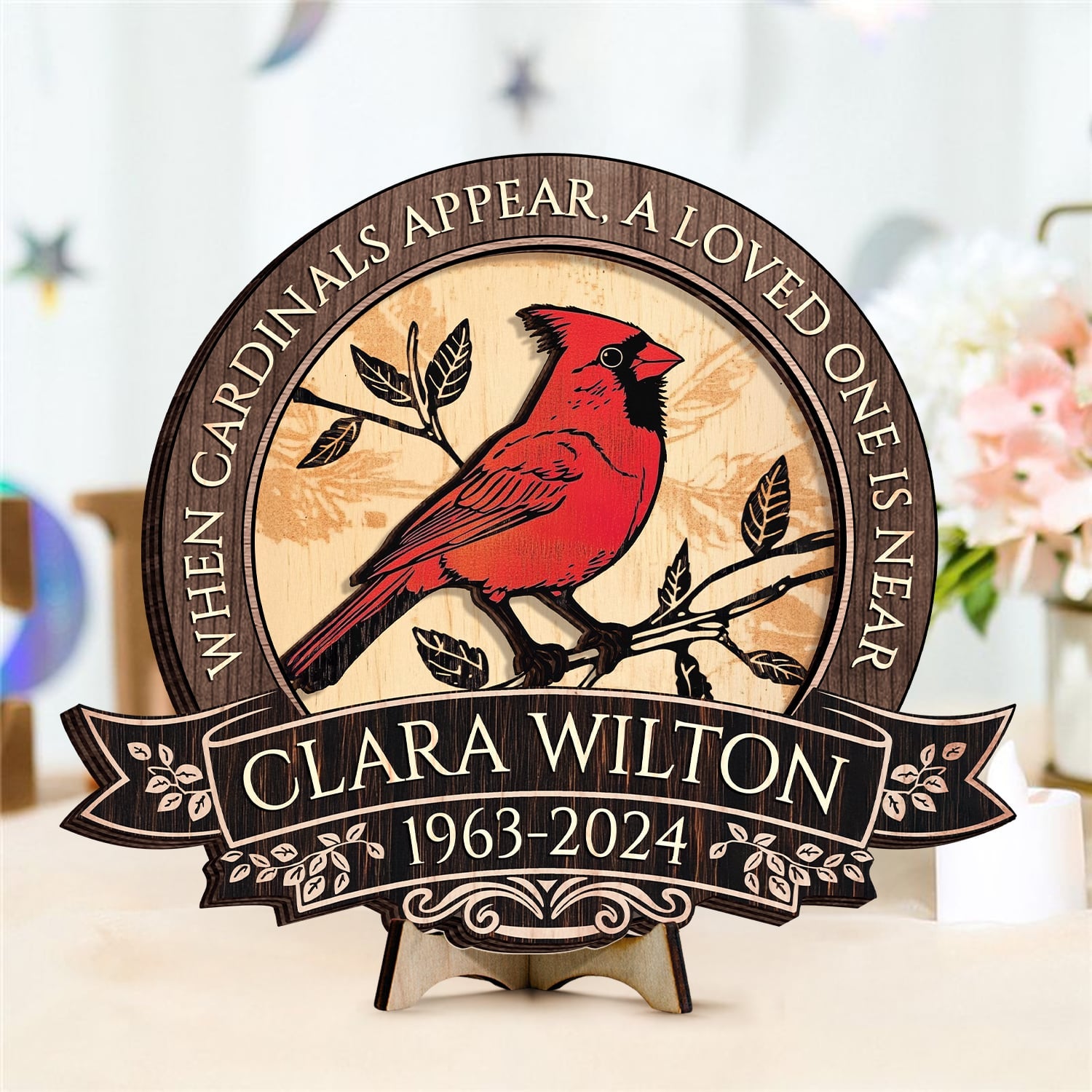Remembrance 2-Layer Wooden Plaque Personalized Cardinal Memorial Sign
