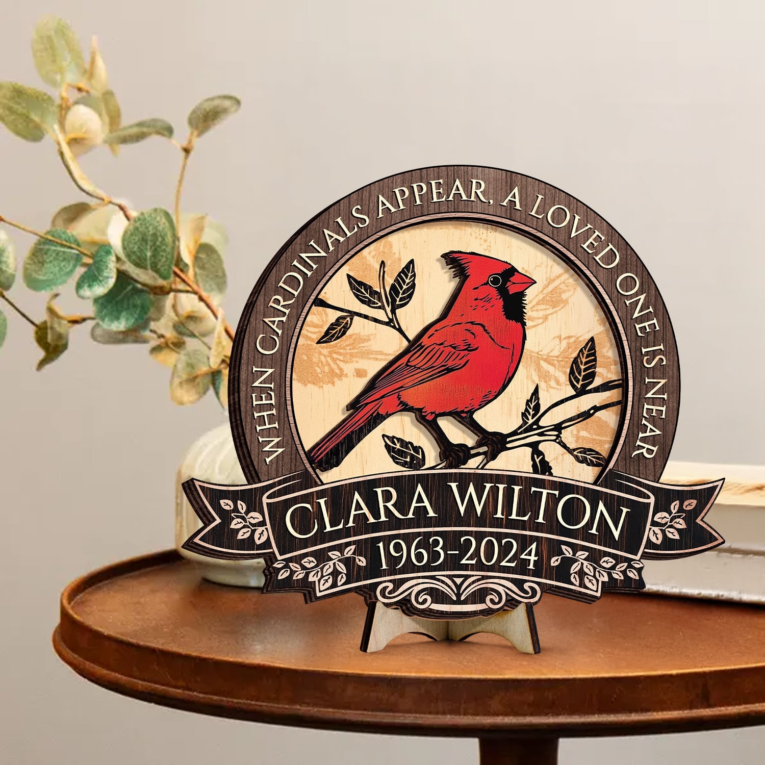 Remembrance 2-Layer Wooden Plaque Personalized Cardinal Memorial Sign