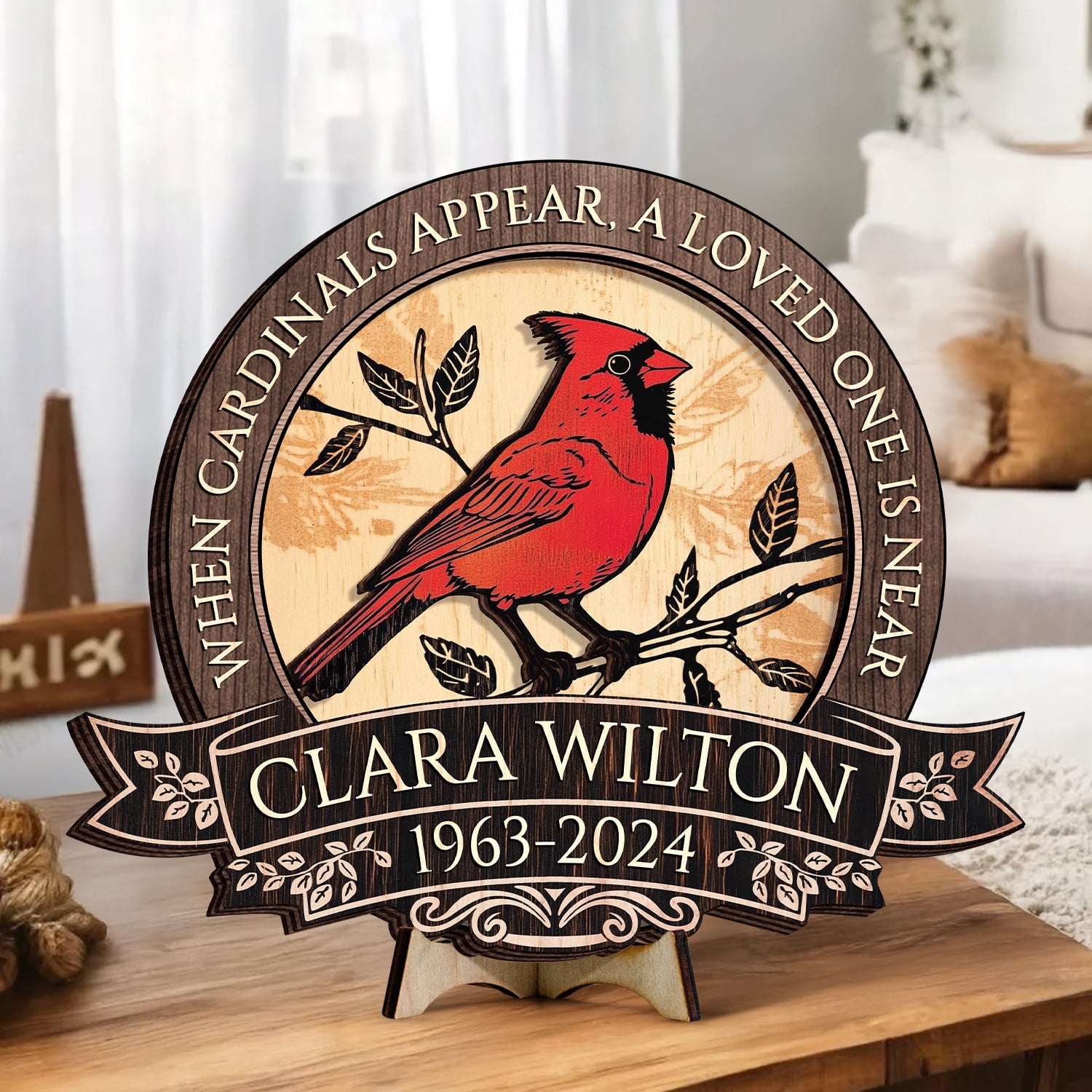 Remembrance 2-Layer Wooden Plaque Personalized Cardinal Memorial Sign