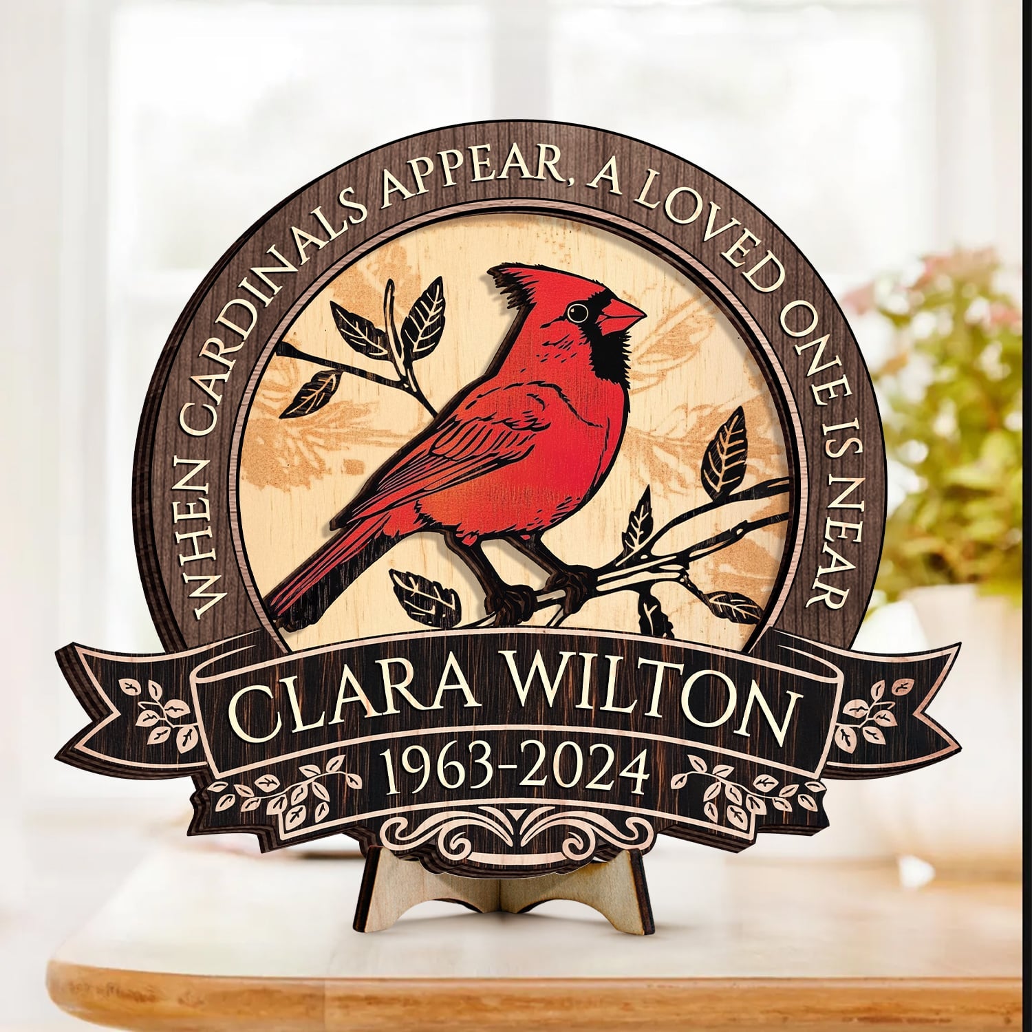 Remembrance 2-Layer Wooden Plaque Personalized Cardinal Memorial Sign