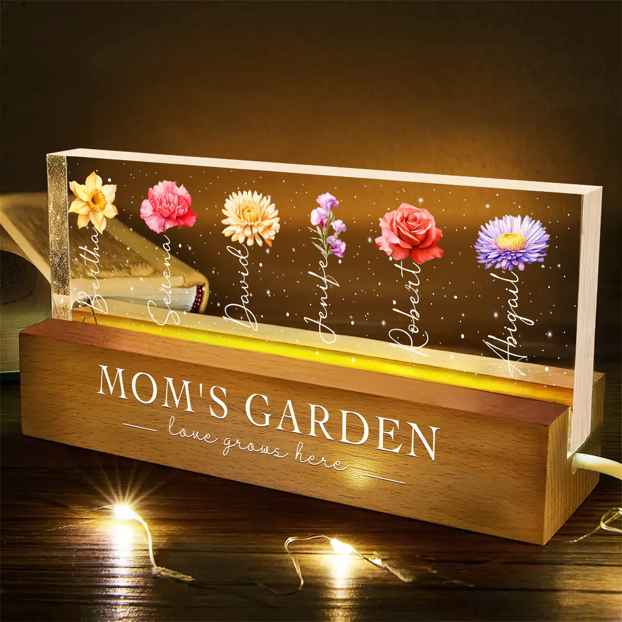 Unique Mothers Day Gift For Mom Personalized Mom's Garden LED Night Light