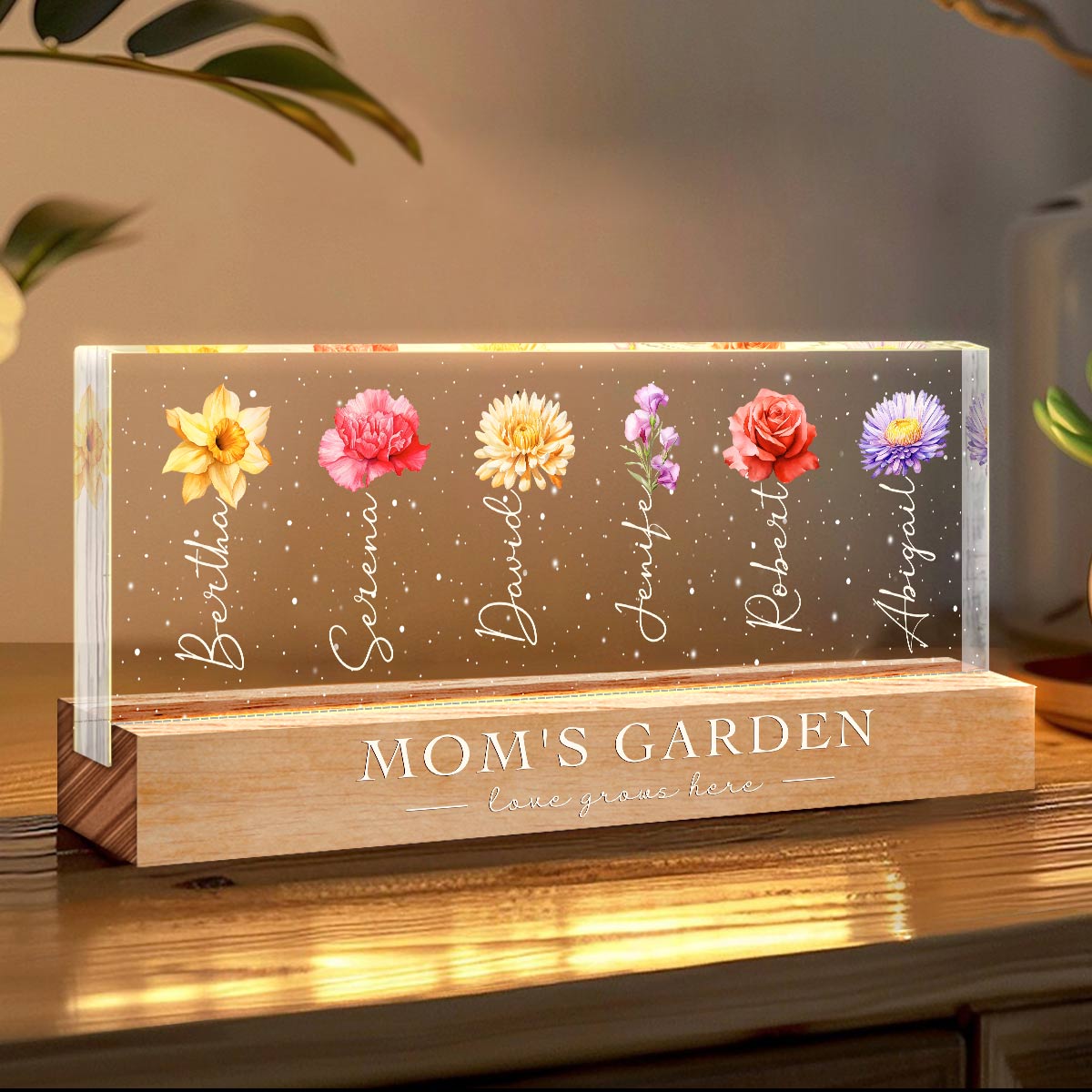 Unique Mothers Day Gift For Mom Personalized Mom's Garden LED Night Light