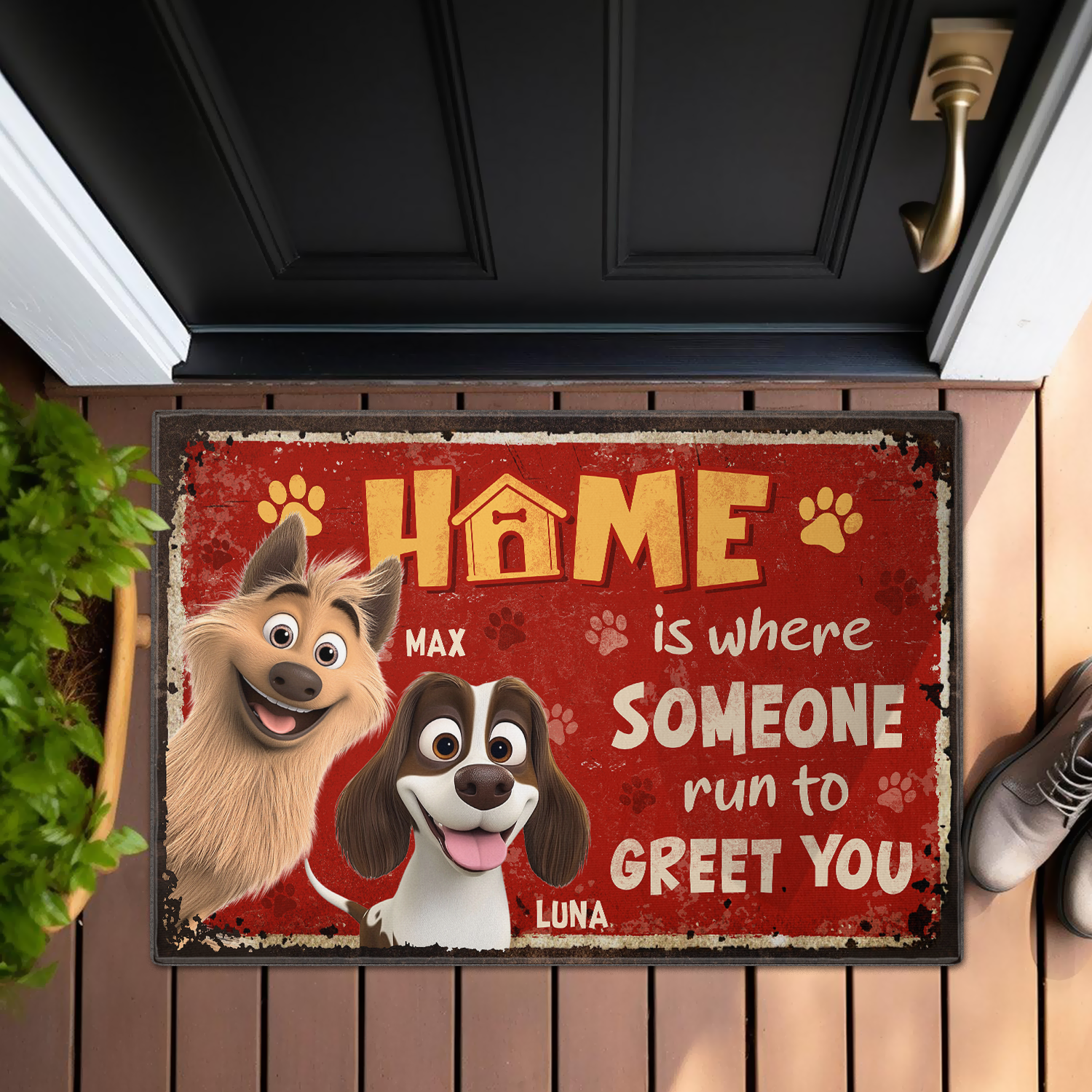 Home is Where Someone Runs to Greet You - Dog Personalized Custom Home Decor Decorative Mat - House Warming Gift For Pet Owners, Pet Lovers