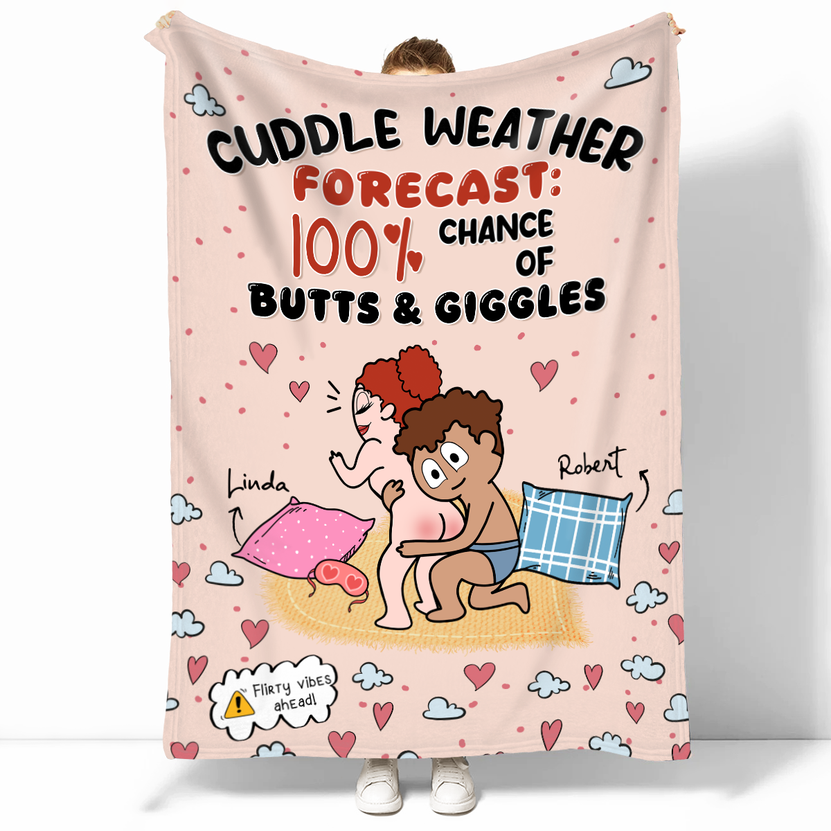 Cuddle Weather Forecast - Personalized  Cute And Cheeky Gift for Couple Custom Names Fleece Blanket