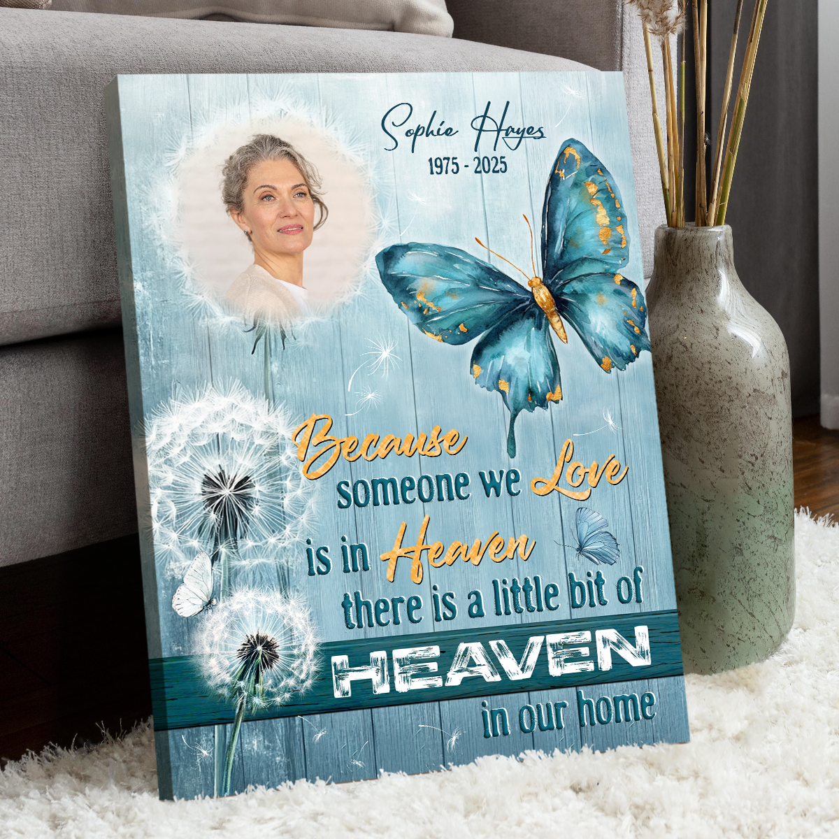 A Little Bit of Heaven With Butterfly Personalized Memorial Canvas Wall Art