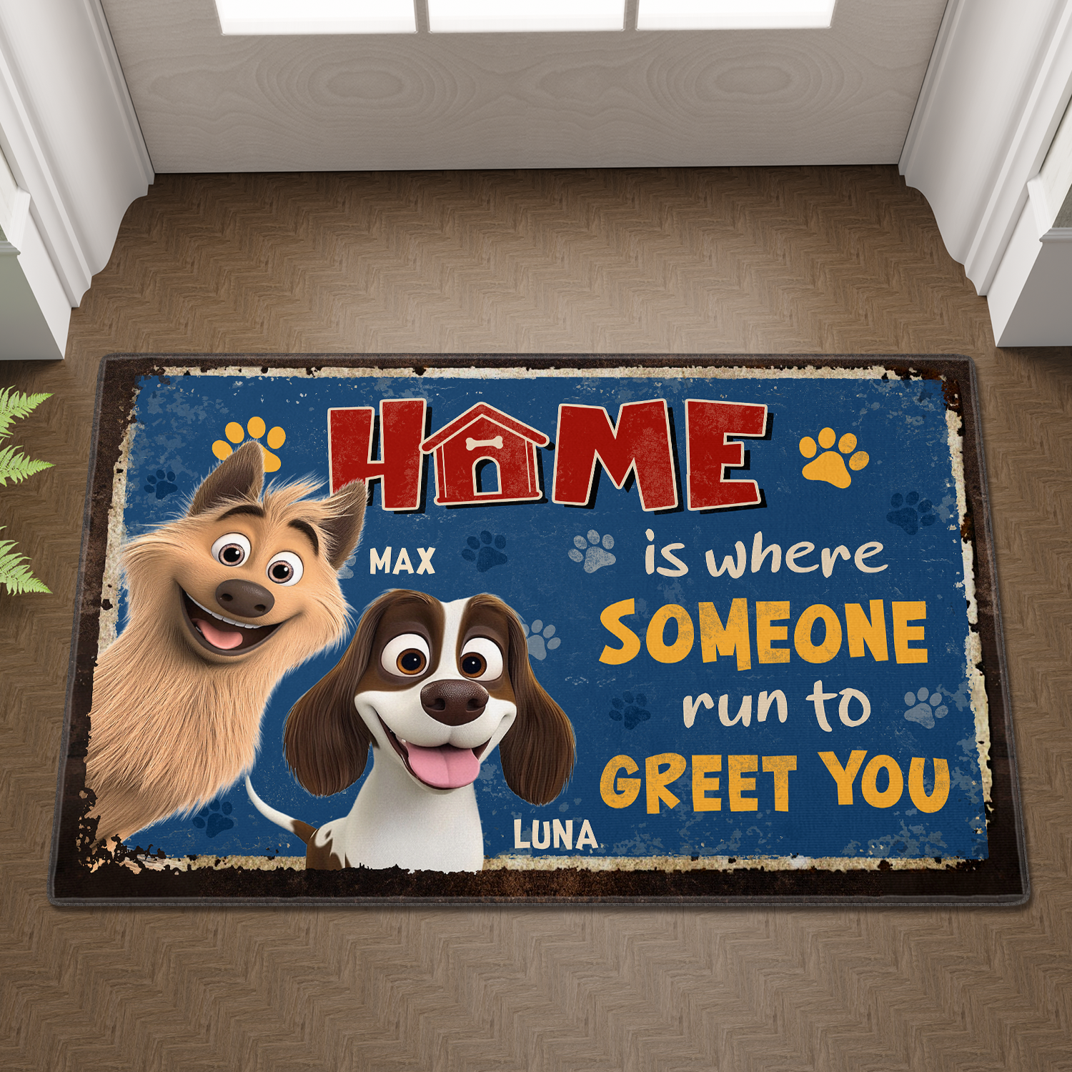 Home is Where Someone Runs to Greet You - Dog Personalized Custom Home Decor Decorative Mat - House Warming Gift For Pet Owners, Pet Lovers