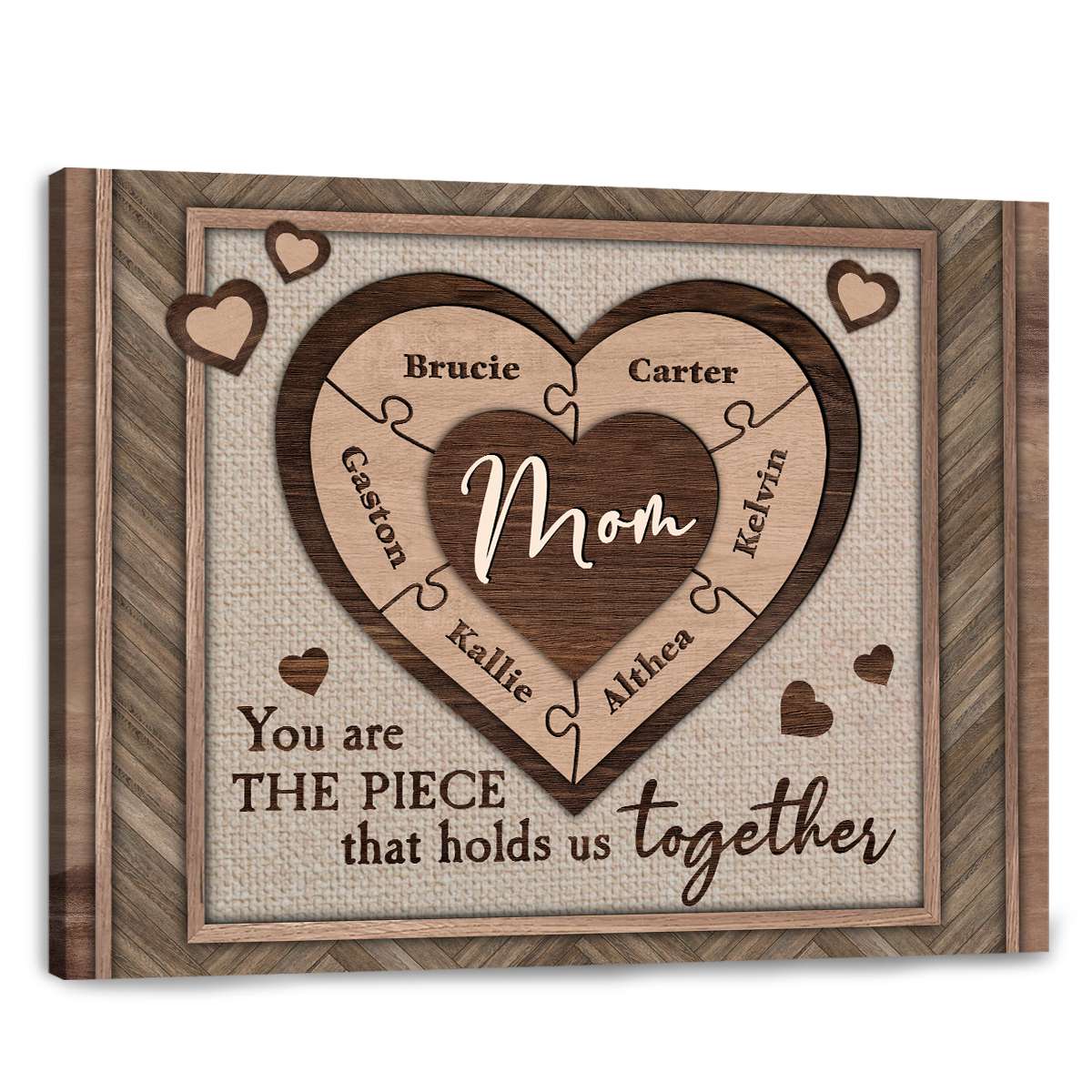 The Piece That Holds Us Together - Custom Names Heart Puzzle Personalized Canvas Gifts For Mother