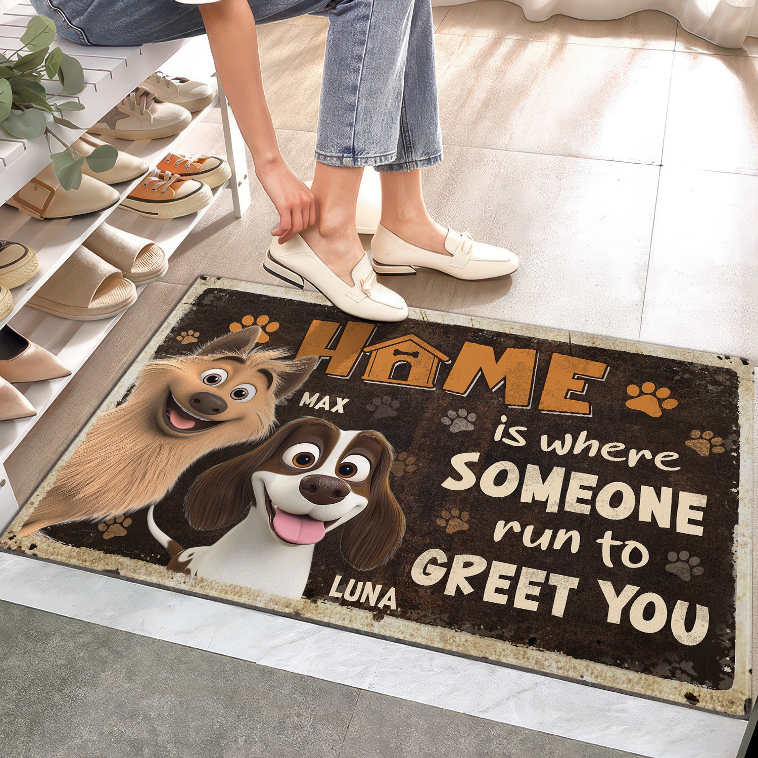 Home is Where Someone Runs to Greet You - Dog Personalized Custom Home Decor Decorative Mat - House Warming Gift For Pet Owners, Pet Lovers