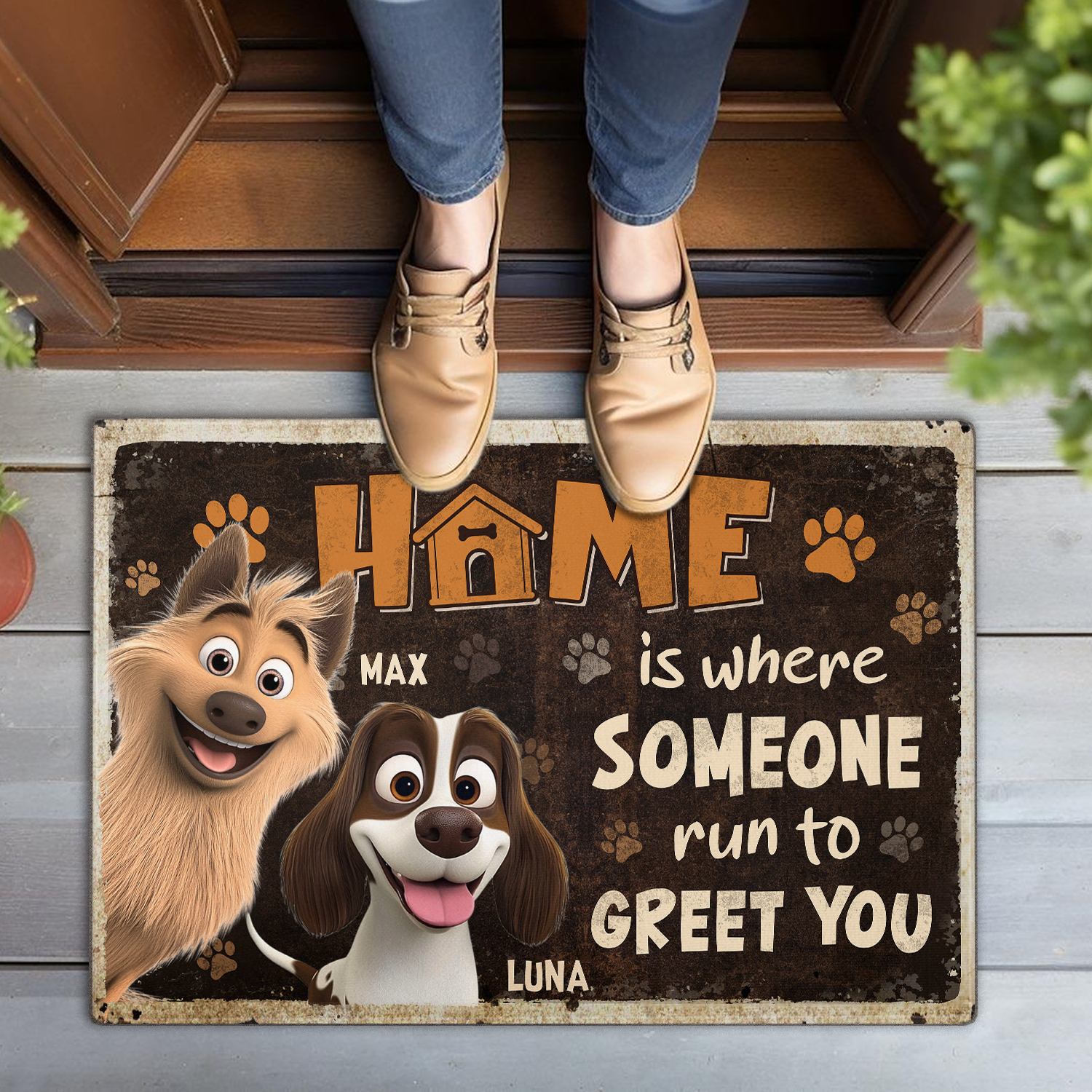 Home is Where Someone Runs to Greet You - Dog Personalized Custom Home Decor Decorative Mat - House Warming Gift For Pet Owners, Pet Lovers