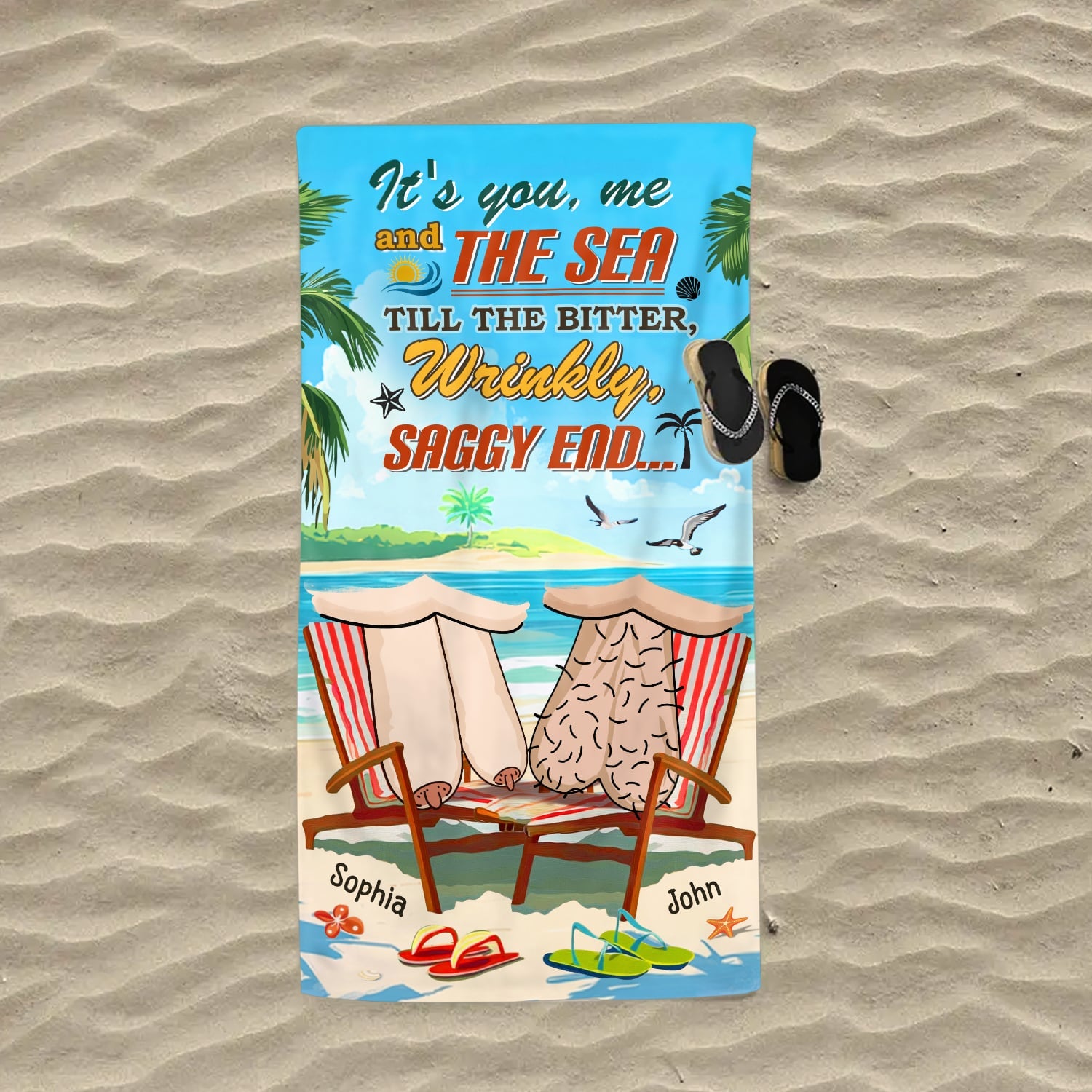 It’s You, Me and The Sea - Funny Hilarious Personalized Gift for Couple Summer Vacation Beach Towel