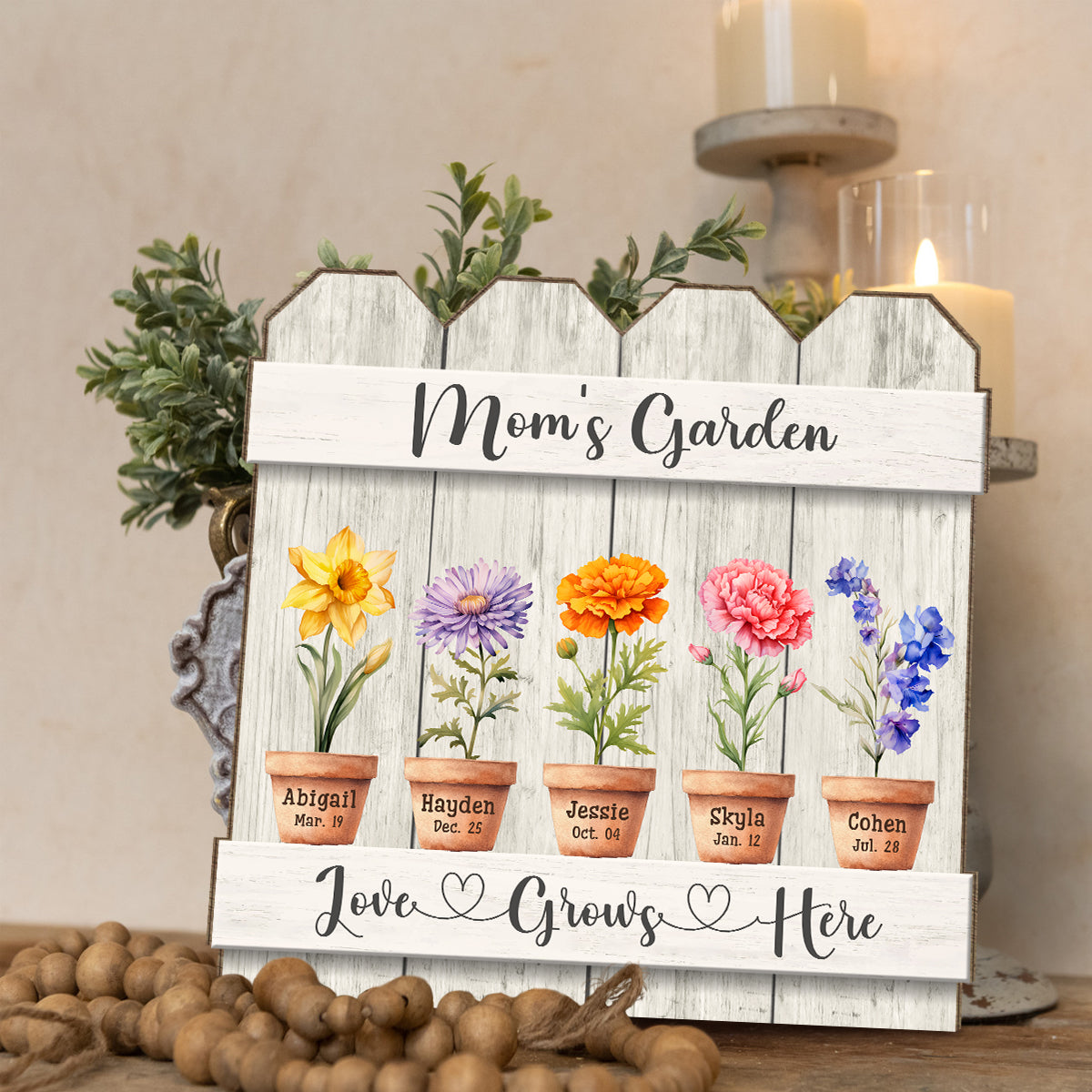 Personalized Gift for Mom on Mother's Day Flower Wooden Sign