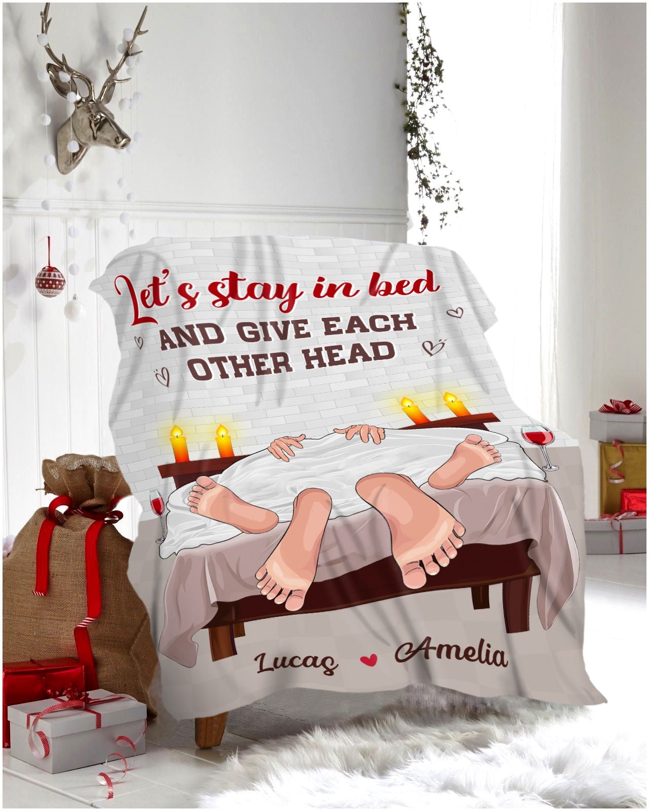 Let's Stay in Bed - Personalized Unique Fleece Blanket Gifts For Couple