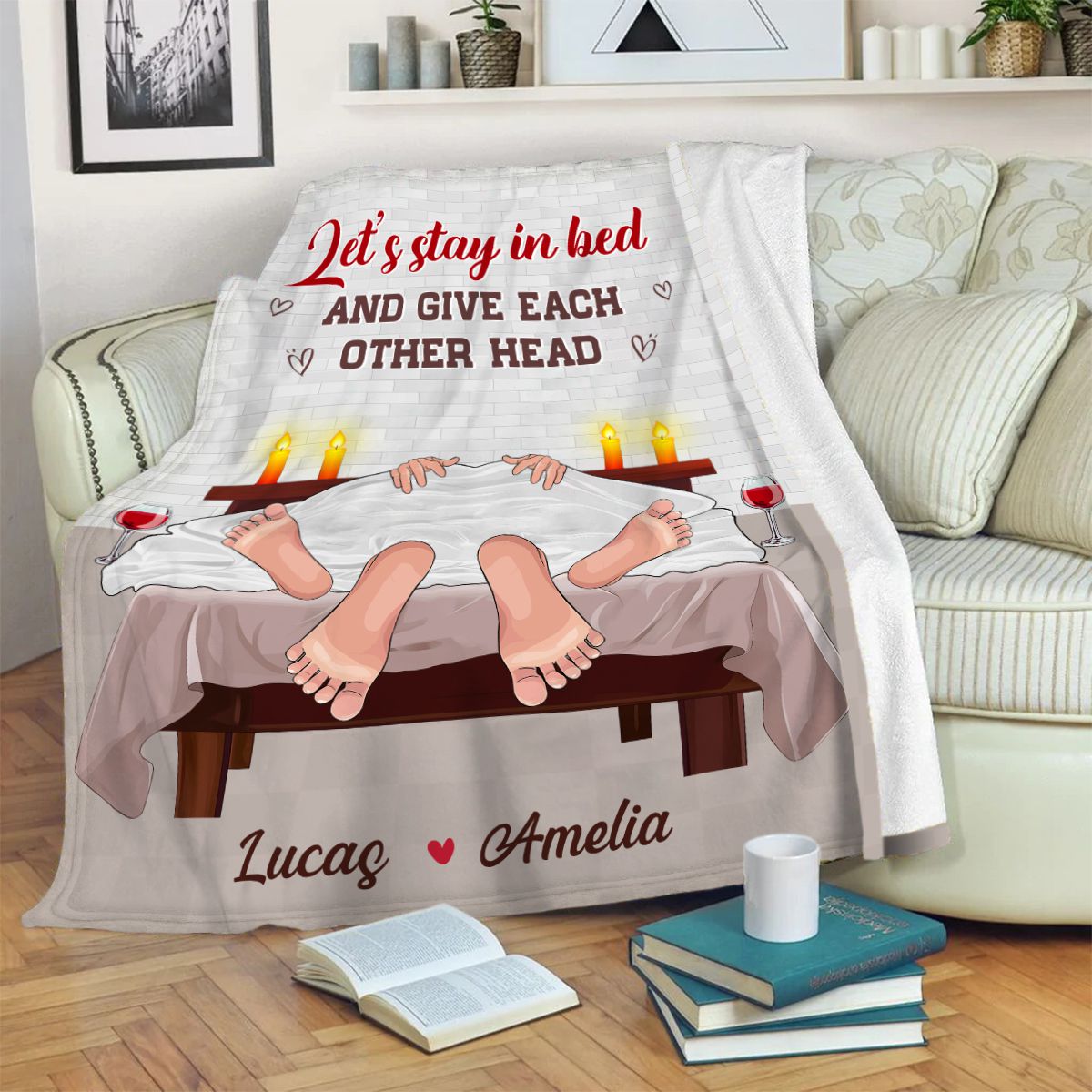 Let's Stay in Bed - Personalized Unique Fleece Blanket Gifts For Couple