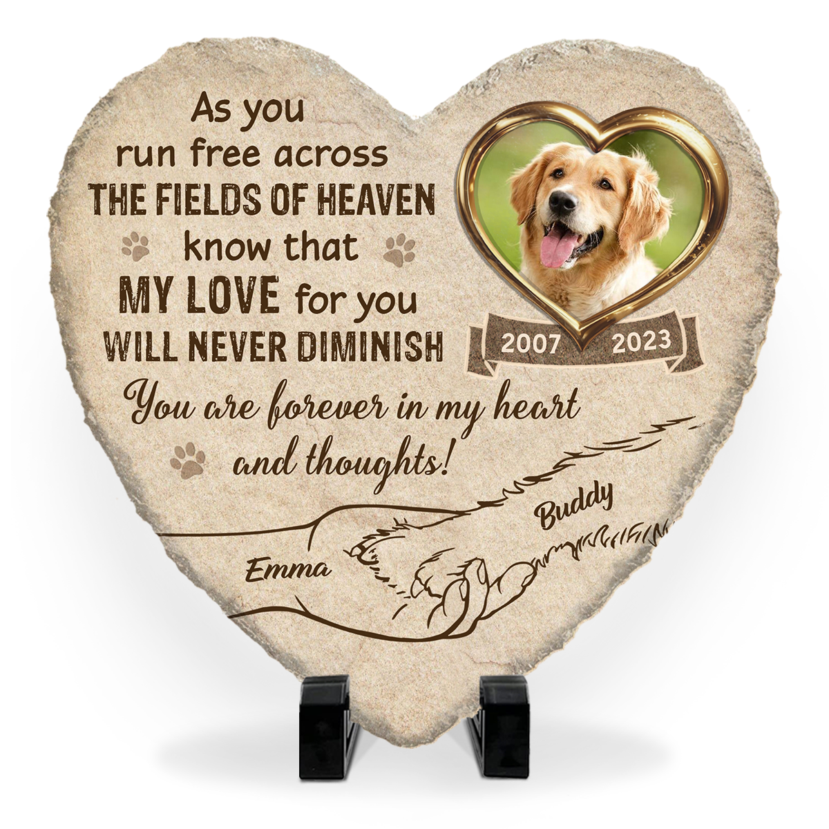 Forever in My Heart - Hand in Hand Personalized Pet Memorial Stone For Loss Of Dog