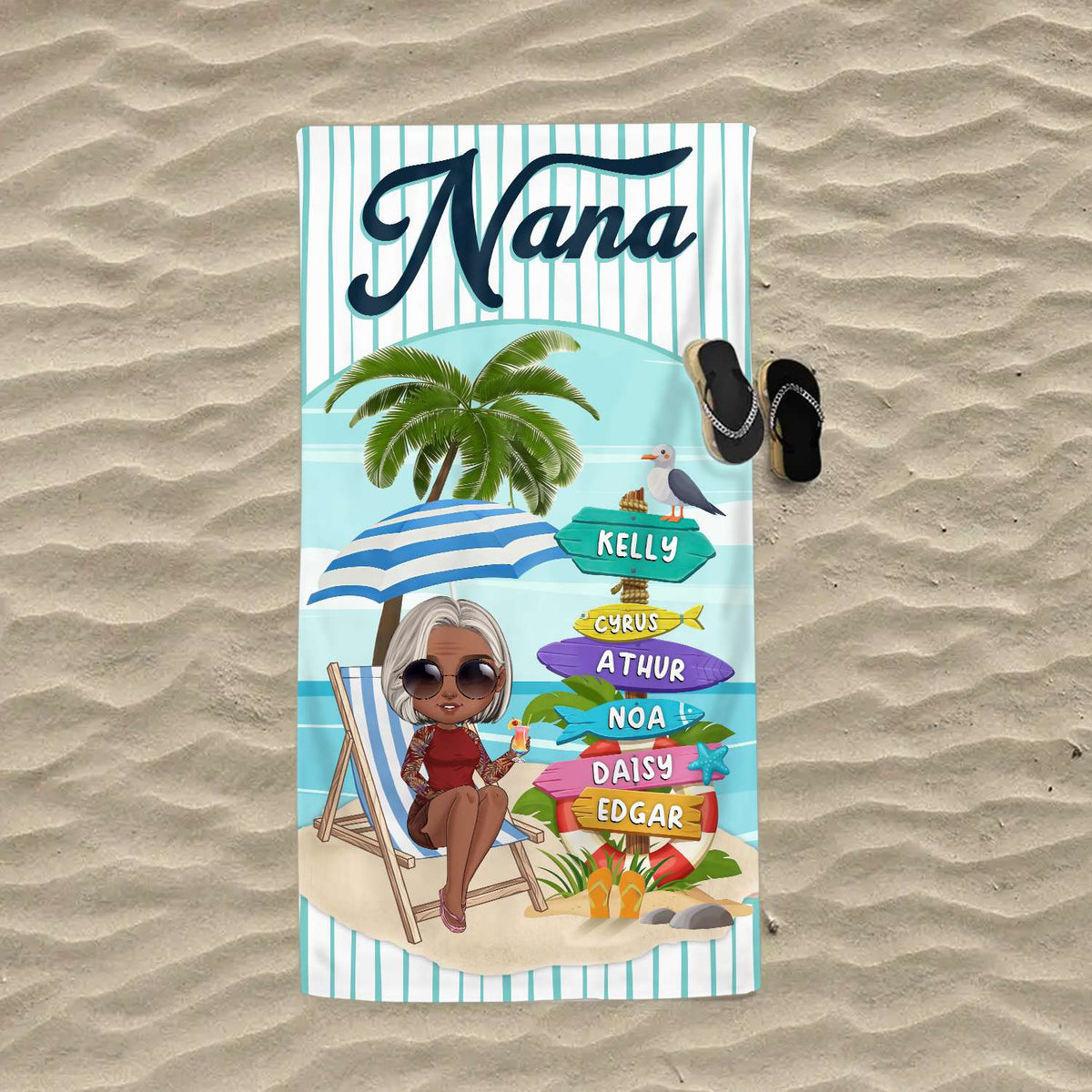 Nana&#39;s Paradise Personalized Summer Vibes Beach Towel Gifts For Grandma