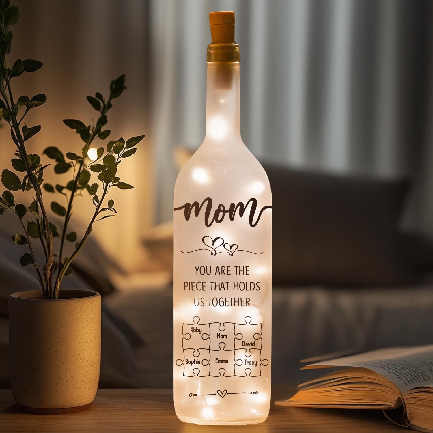 Personalized Mothers Day Gifts Mom And Children Puzzles Bottle Lamp