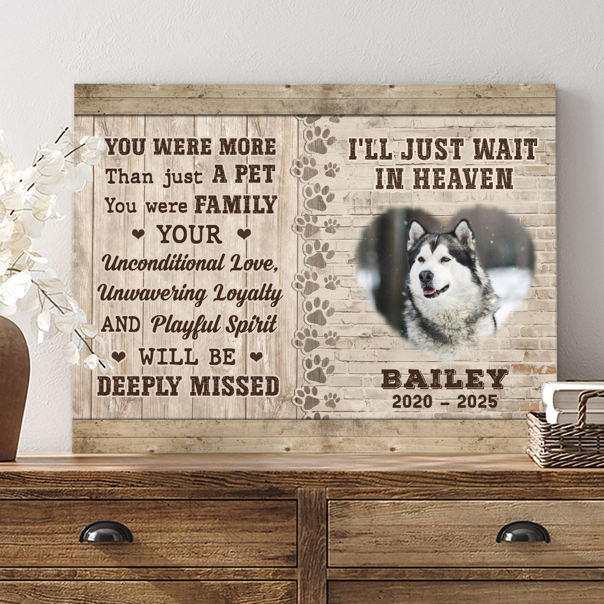 I'll Just Wait in Heaven - Personalized Dog Memorial Canvas - Custom Pet Remembrance Gift