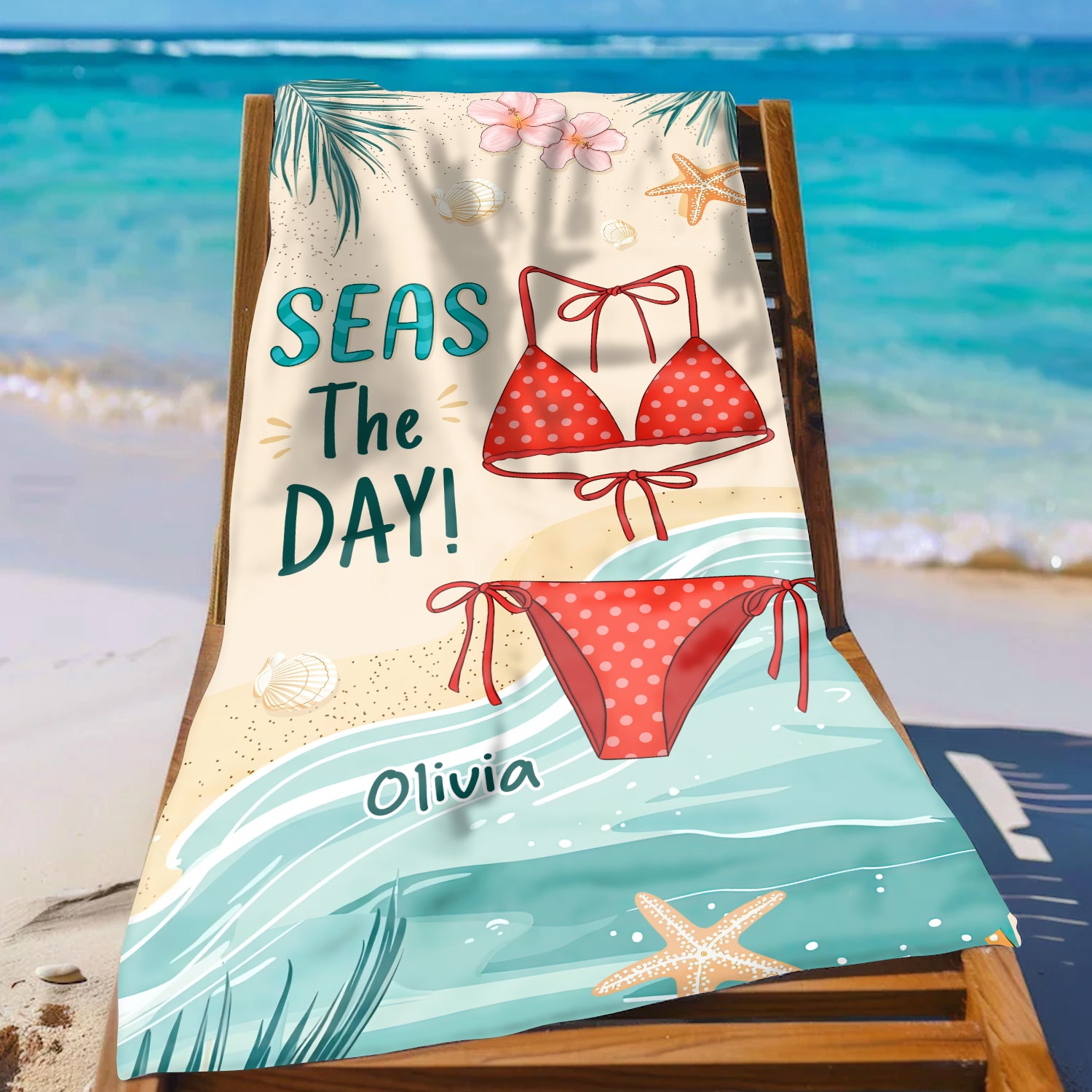 "Seas the Day" Beach Towel - Personalized Summer Vibes Beach Towel - Summer Vacation Gift, Birthday Pool Party Gift For Best Friends, BFF, Sisters