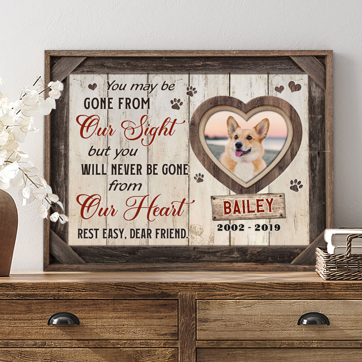 Never Be Gone From Our Heart - Personalized Dog Memorial Canvas - Custom Pet Remembrance Gift