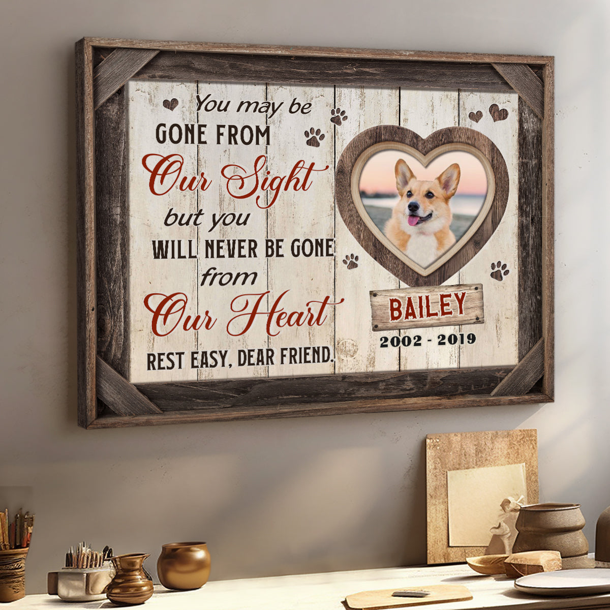 Never Be Gone From Our Heart - Personalized Dog Memorial Canvas - Custom Pet Remembrance Gift