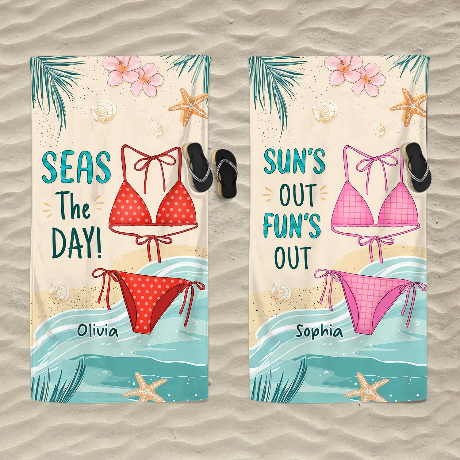 "Seas the Day" Beach Towel - Personalized Summer Vibes Beach Towel - Summer Vacation Gift, Birthday Pool Party Gift For Best Friends, BFF, Sisters