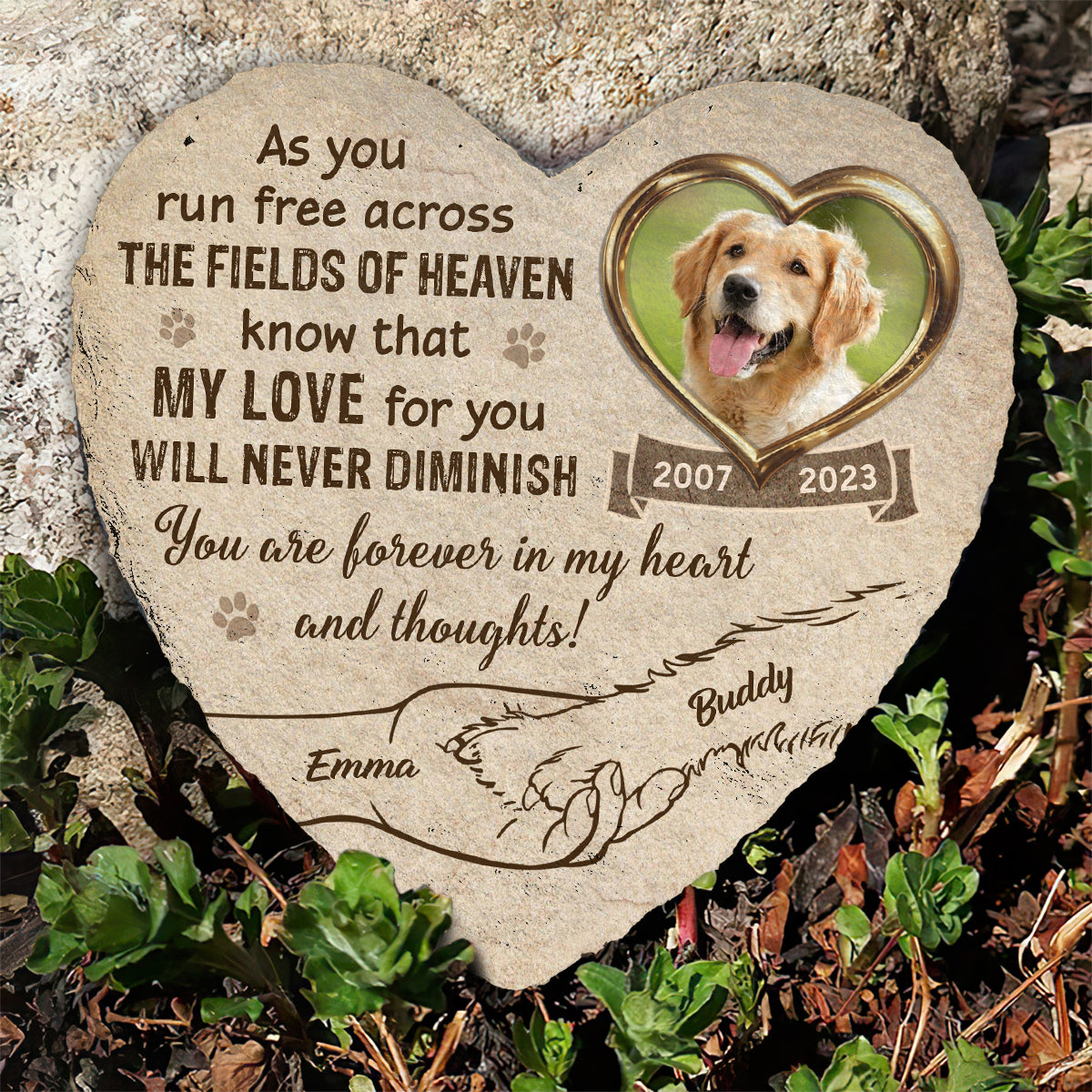 Forever in My Heart - Hand in Hand Personalized Pet Memorial Stone For Loss Of Dog