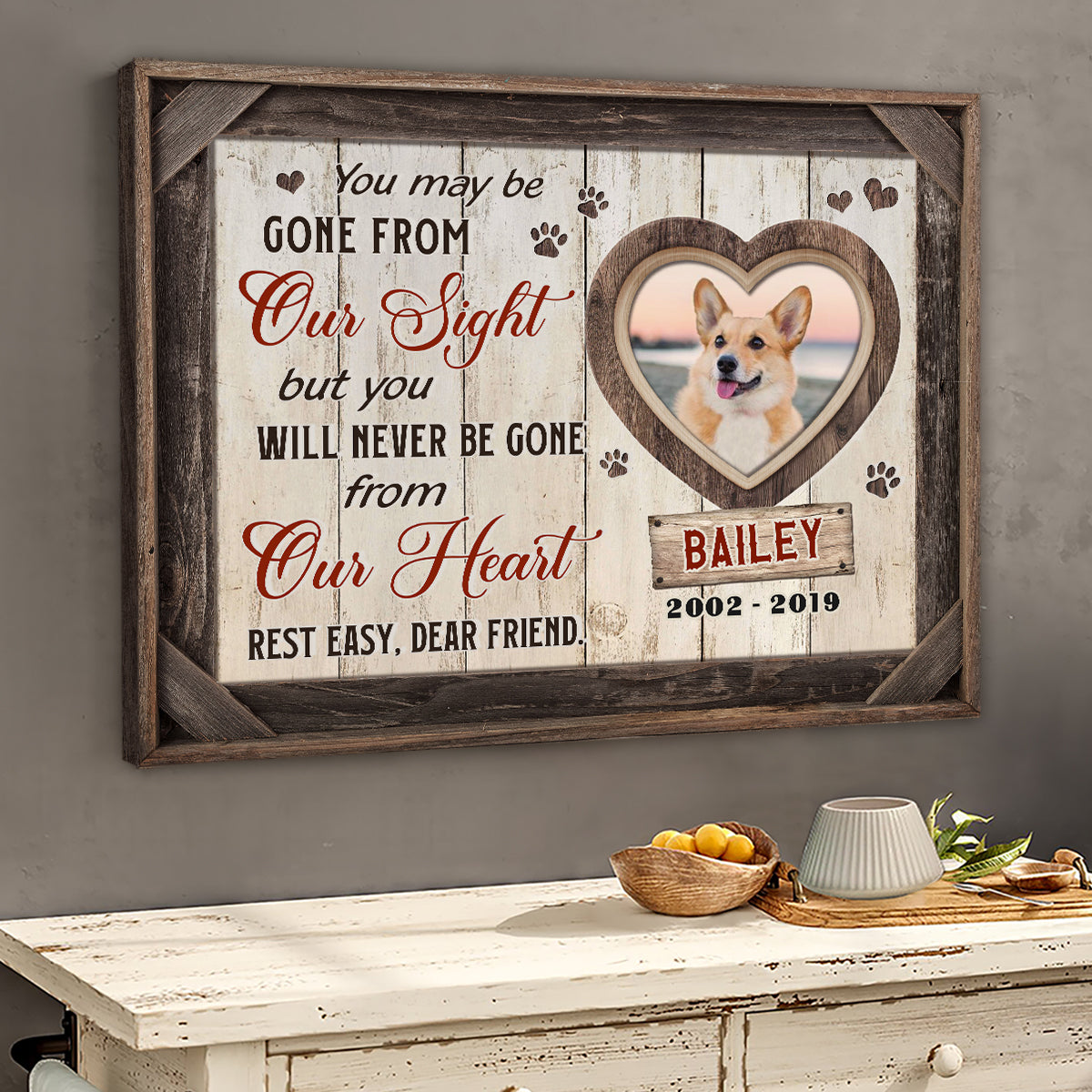 Never Be Gone From Our Heart - Personalized Dog Memorial Canvas - Custom Pet Remembrance Gift