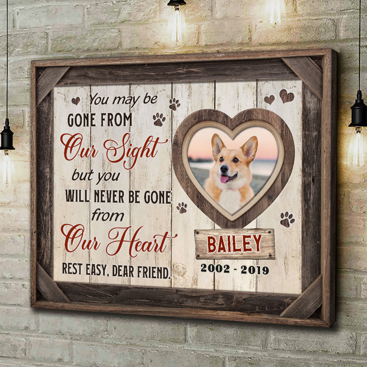 Never Be Gone From Our Heart - Personalized Dog Memorial Canvas - Custom Pet Remembrance Gift